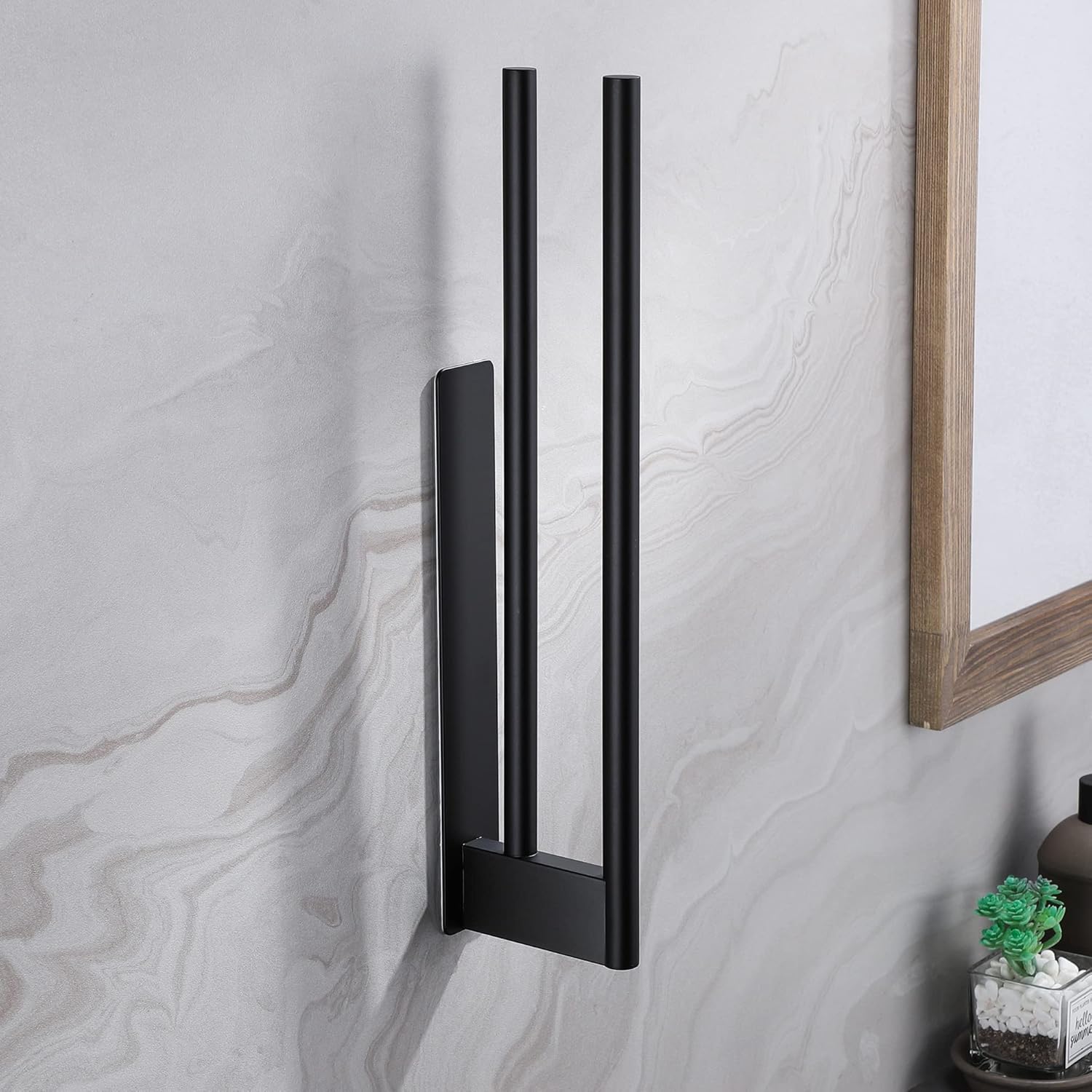 Porte-serviettes mural inox double bras, auto-adhésif, noir, 40 cm