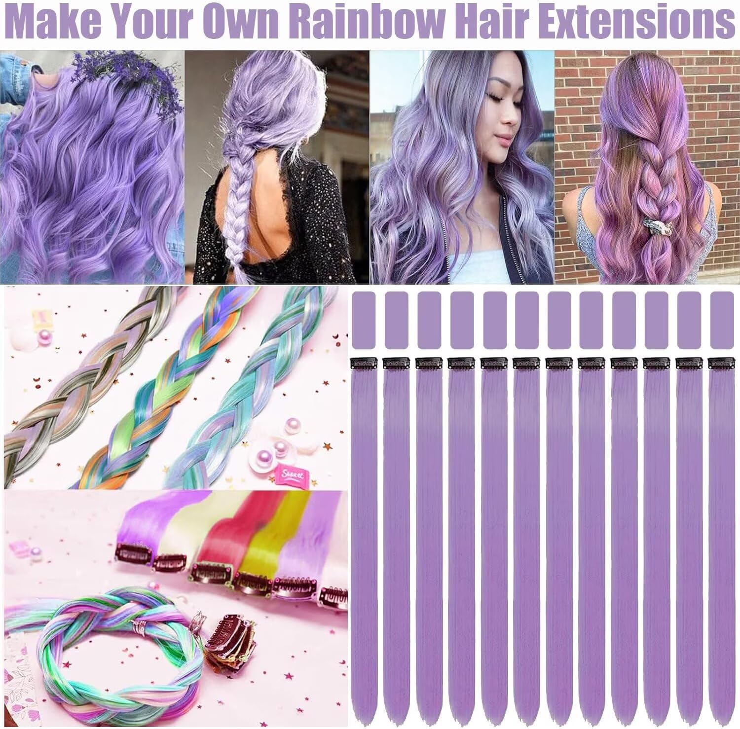 Hellila - mèches colorées 55cm - lot de 12 - tresses/extensions enfants