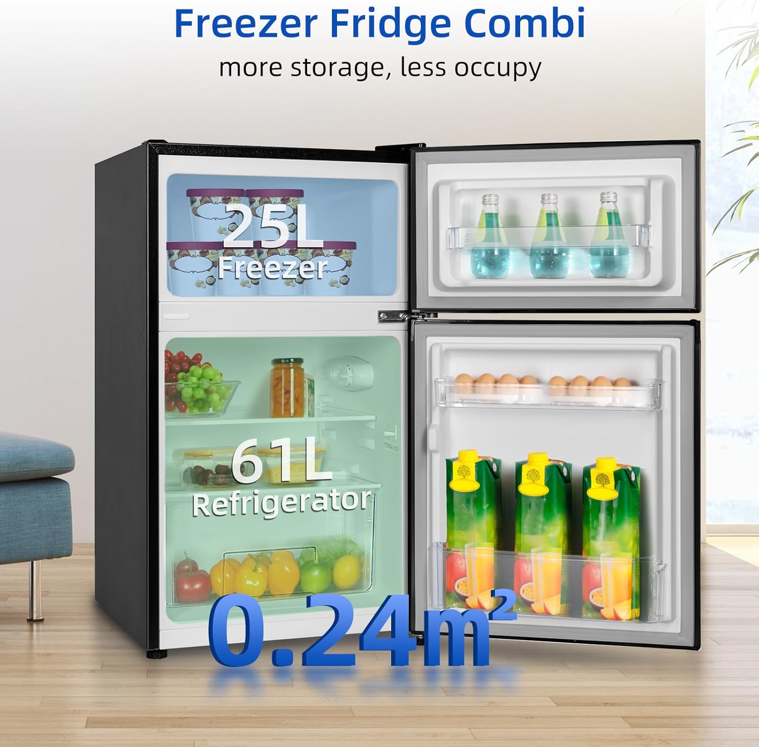 CHIQ - réfrigérateur congélateur haut, 86L, portes réversibles, congélateur 4*, machine à glaçons, classe E