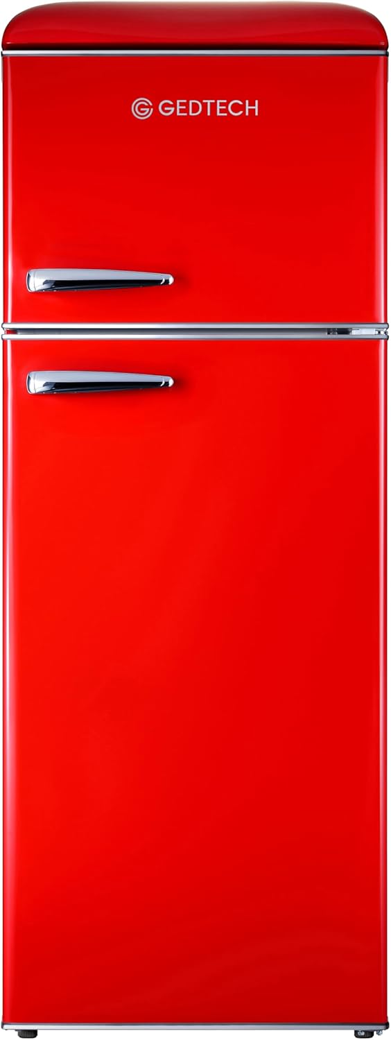 GEDTECH - Réfrigérateur vintage double porte 215L, congélateur haut, faible consommation, GDPV215RD