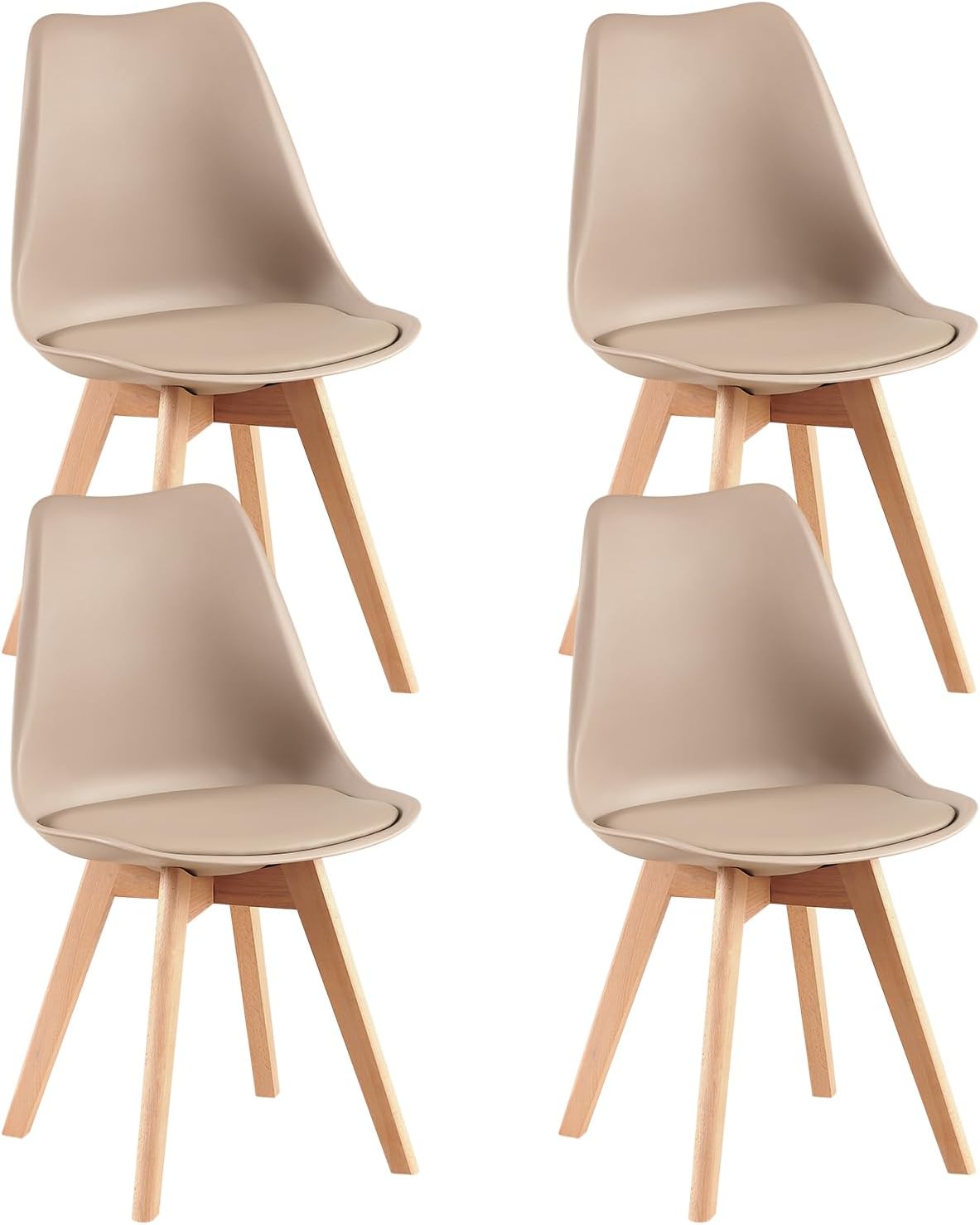 EGGREE - chaises scandinaves, lot de 4, bois hêtre, assise rembourrée, kaki clair