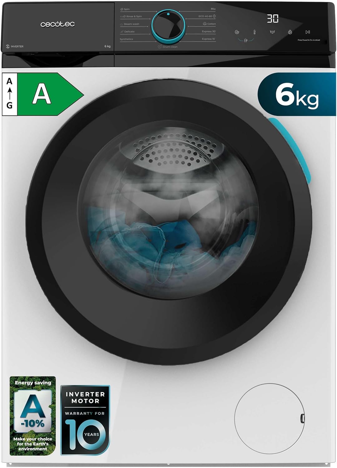 Cecotec - Bolero DressCode 6160 - 6 kg, 1200 tr/min, moteur inverter