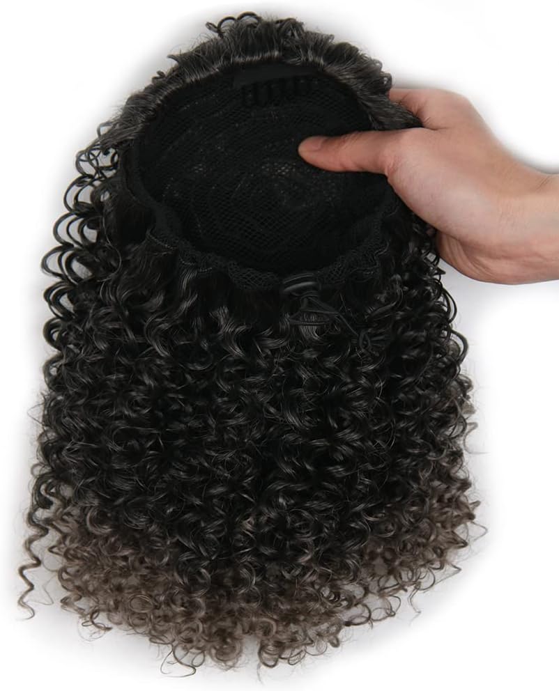 Extension de queue de cheval afro-américaine - 12 pouces - boucles courtes, couleur 1B/Grey#