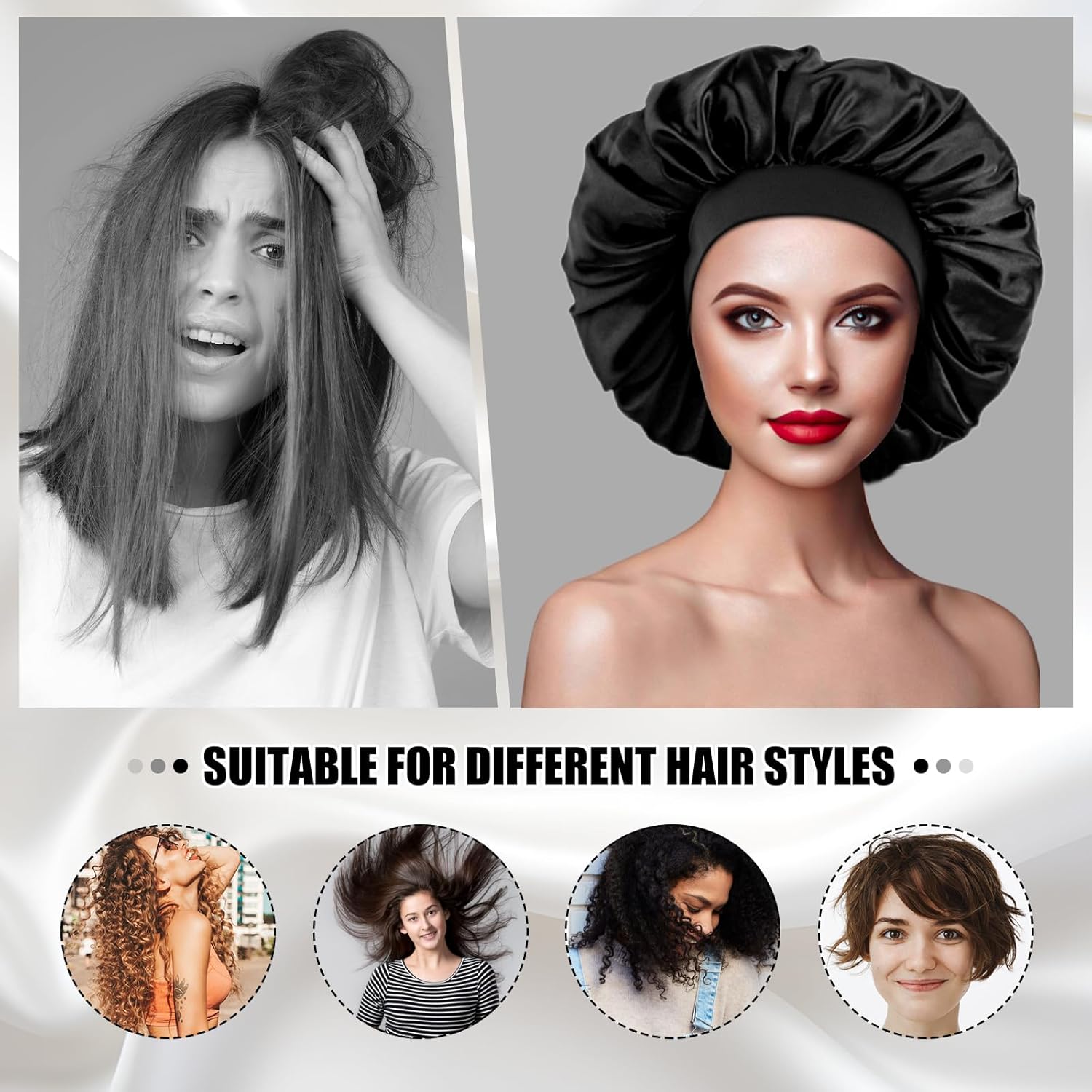 Bonnet satin cheveux nuit - élastique, soin, soie - confort nocturne