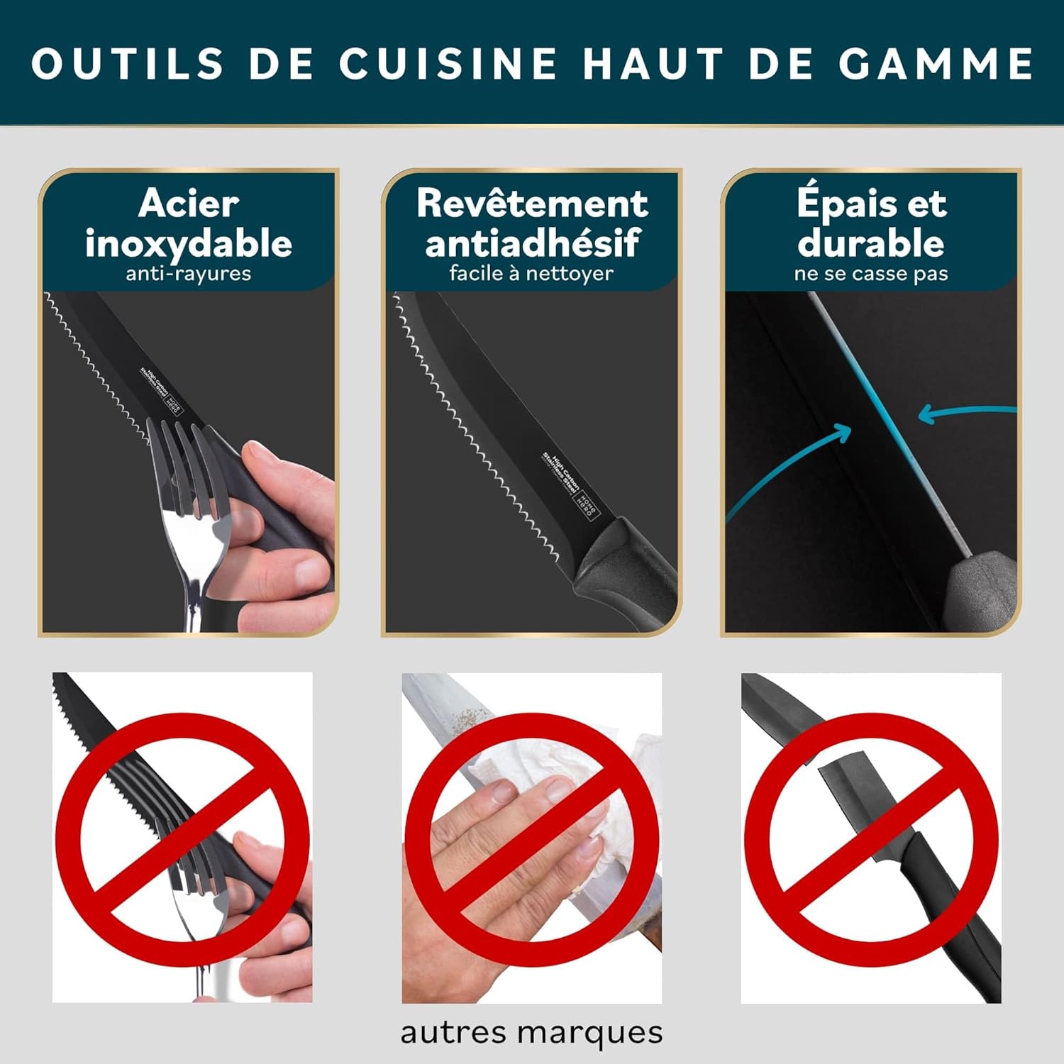 Home Hero - Cuisine Professionnel - set couteaux inox, aiguiseur inclus