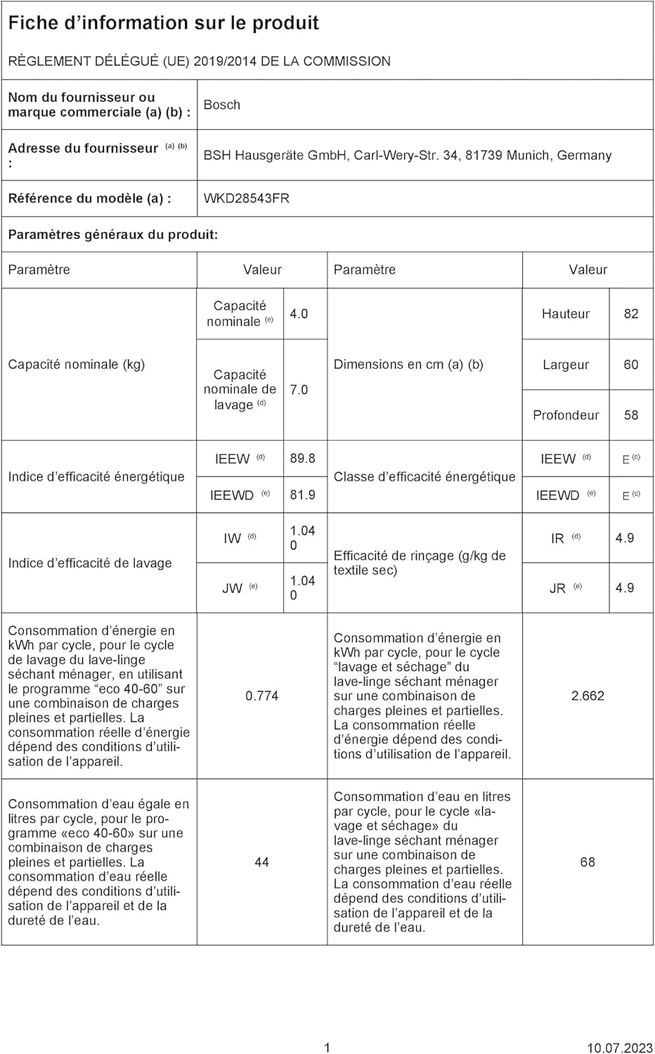 Bosch - Série 6, 7/4 kg, 1400 tr/min, moteur EcoSilence, encastrable WKD28543FR