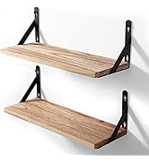 AGM Etagères Murales Lot de 2, Étagère Murale Bois et Métal Brun Clair, Rustiques Etagere Murale ...