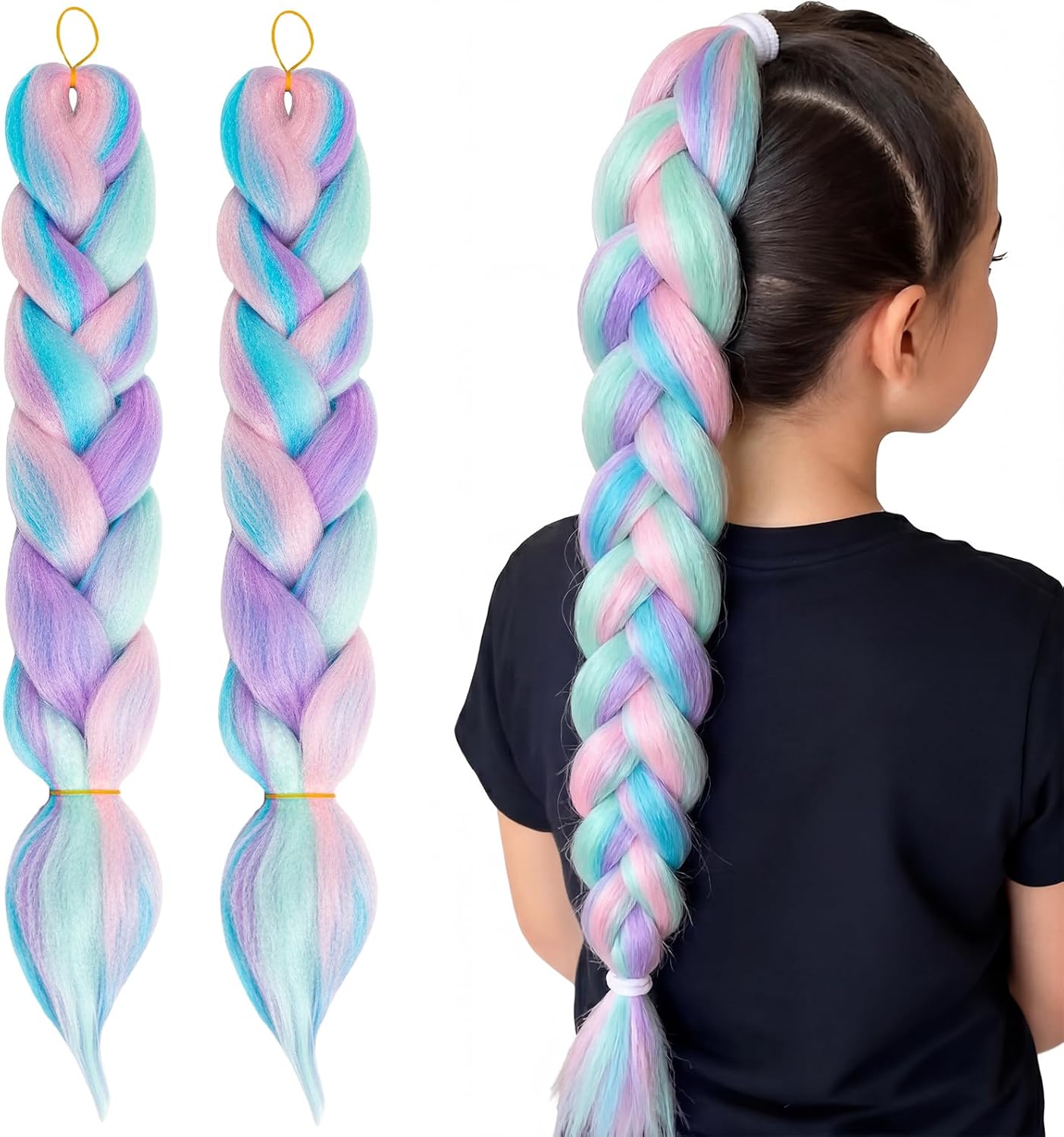 Perruque enfant cosplay Halloween femme, 2 pièces, cheveux synthétiques