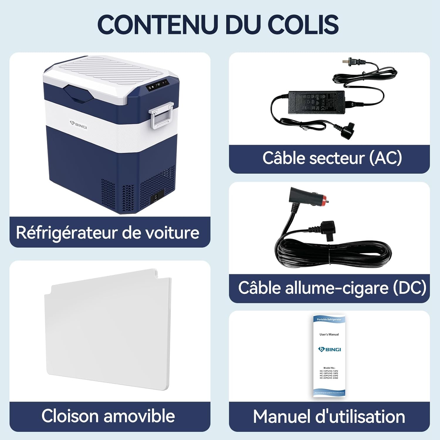 BINGI - glacière à compression 42L - refroidit jusqu’à -18°C, 12/24/220V