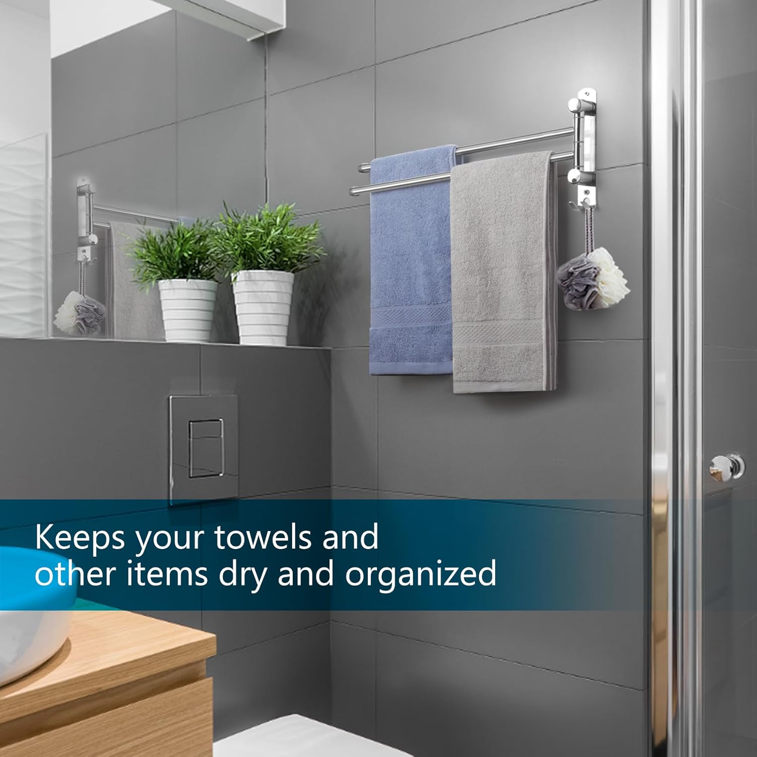 JSVER - porte-serviette double pivotant inox 180° - gain de place - argent