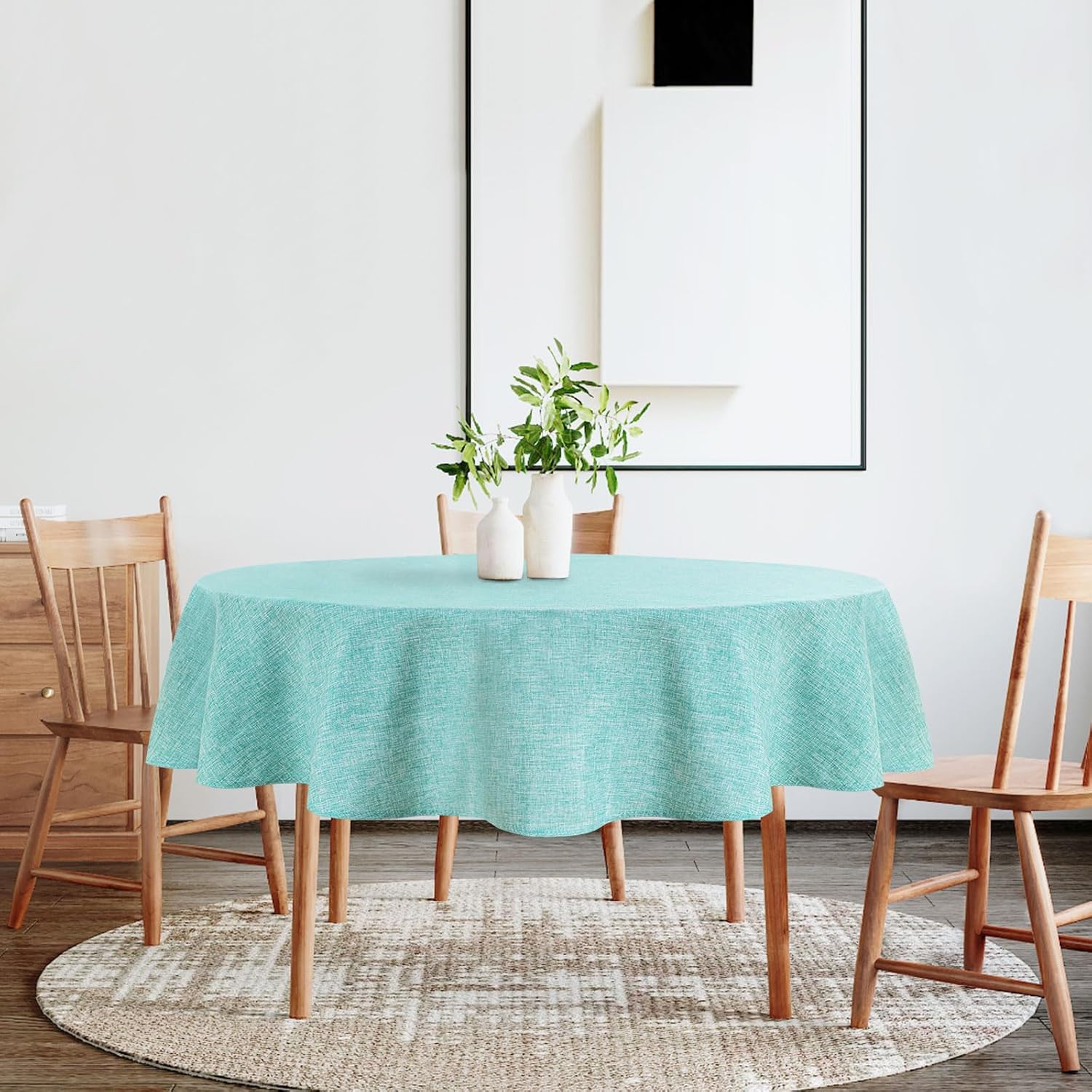 DWCN - nappe ronde effet lin 140cm, anti-tache lavable, imperméable