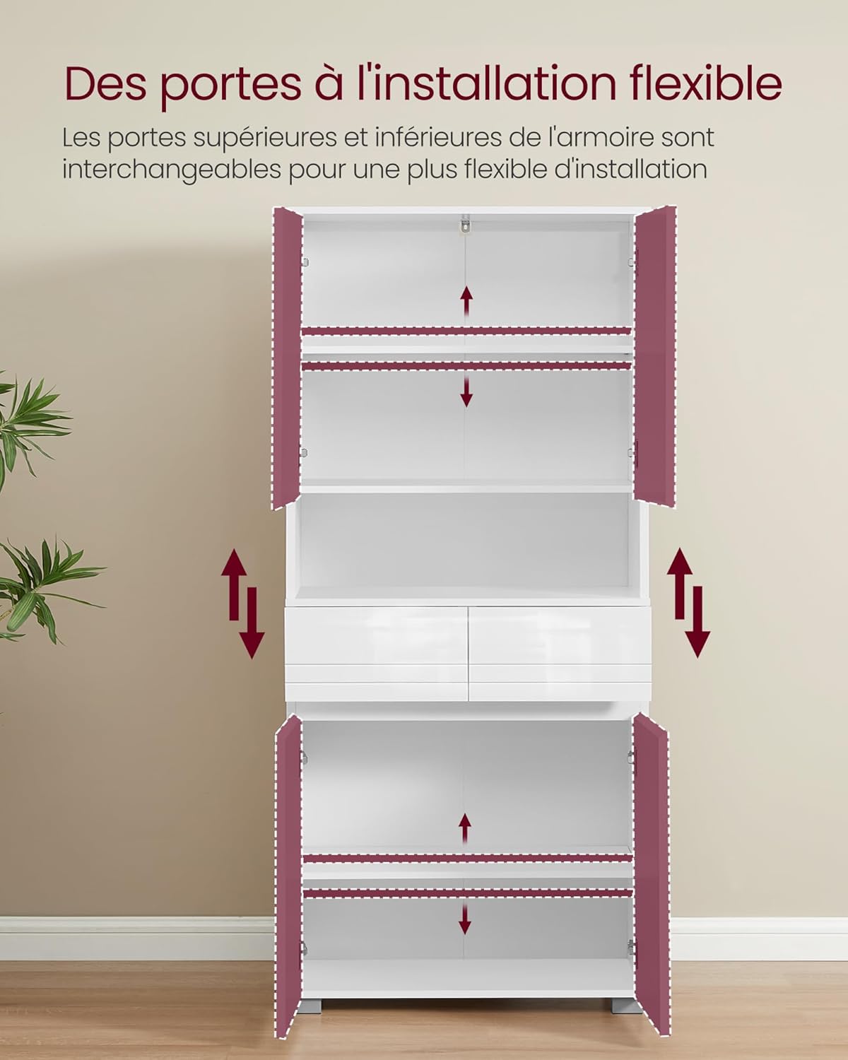 VASAGLE - Armoire salle de bain série BBC563W01 - 30x60x170cm - 2 tiroirs, étagères réglables, rangements BBC563W01