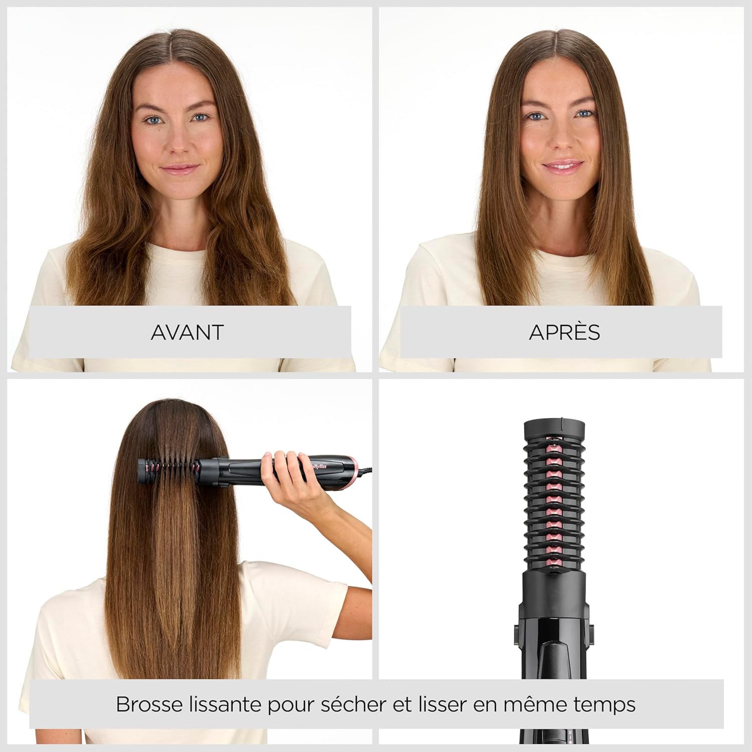 BaByliss - Brosse soufflante Perfect Finish - 3 accessoires - 2 températures, ionique, bouton air froid - AS126E