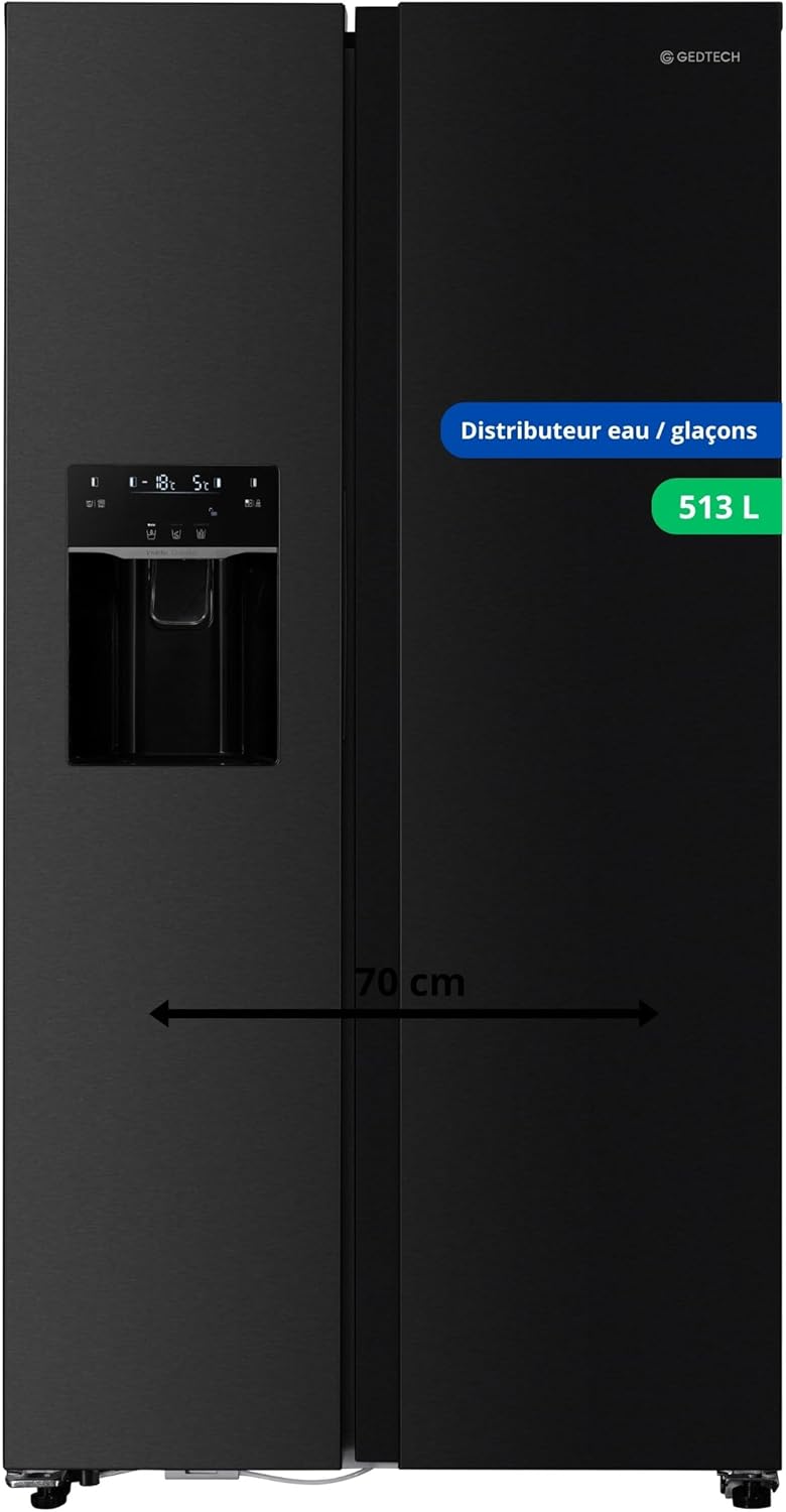 GEDTECH - Réfrigérateur Side by Side 513L, eau et glaçons, GSBSA513DX