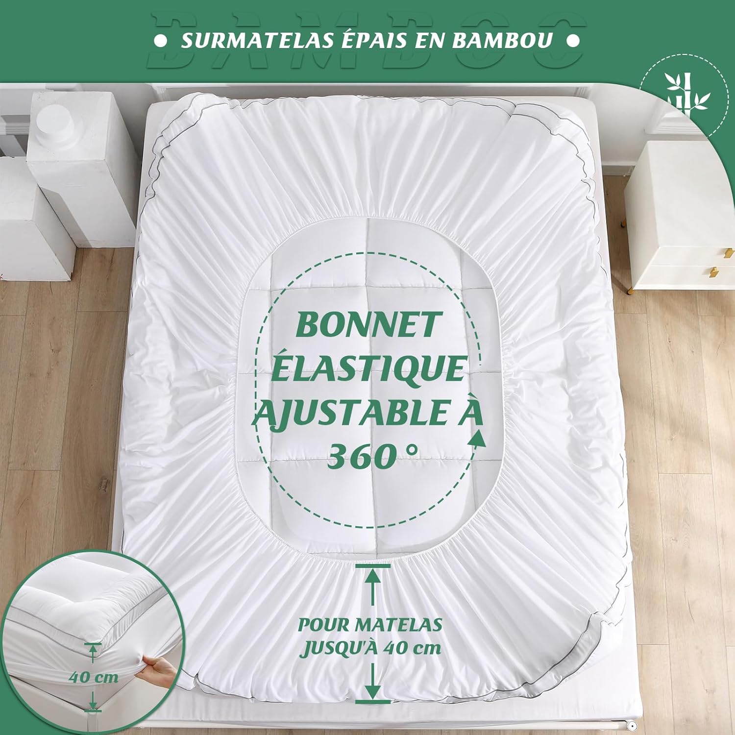 GRT - surmatelas - 90x190 cm - 6 cm épais, bambou 3D ultra-doux