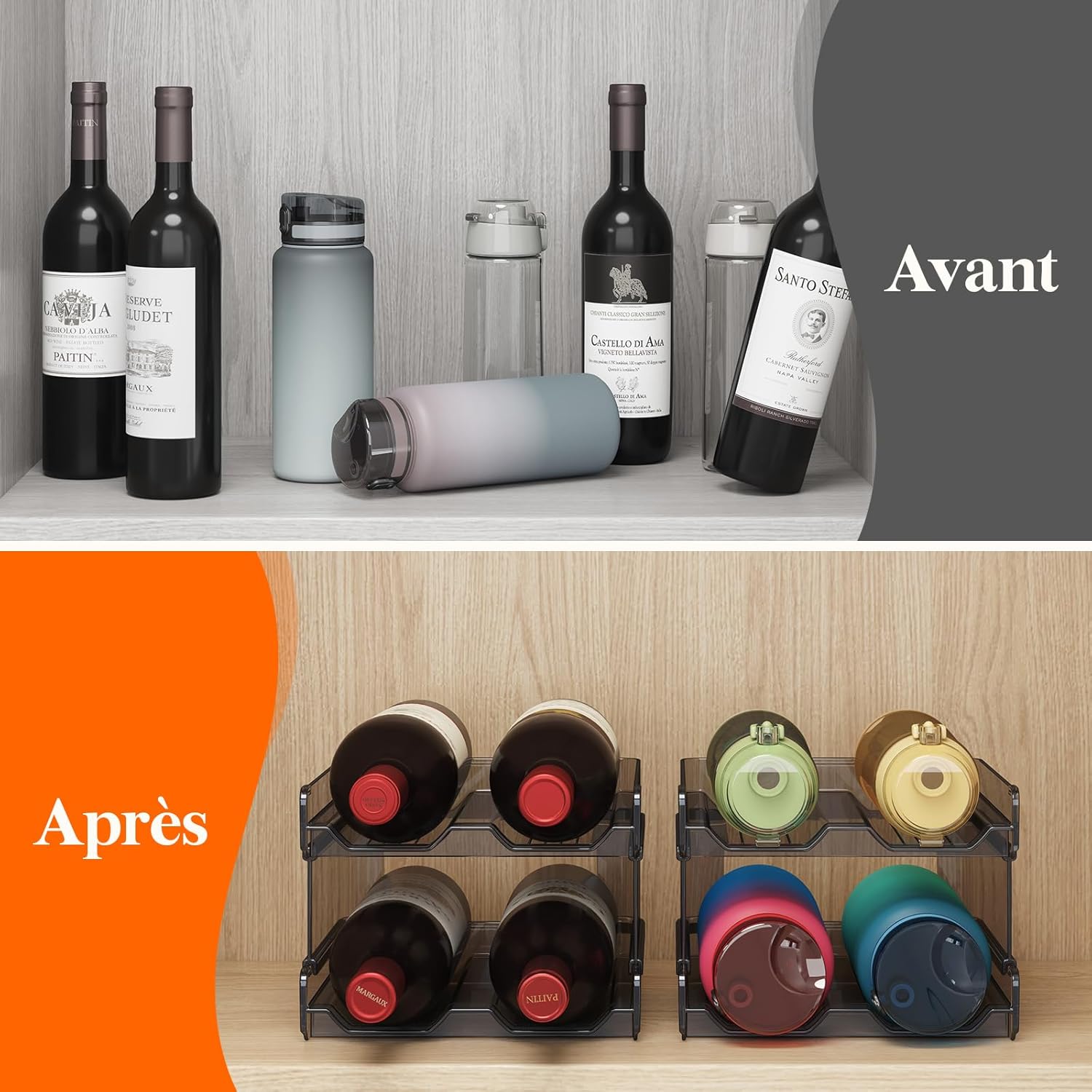 Lifewit - Casier à vin empilable - 29x20x11cm - lot de 2, plastique, 8 bouteilles, noir