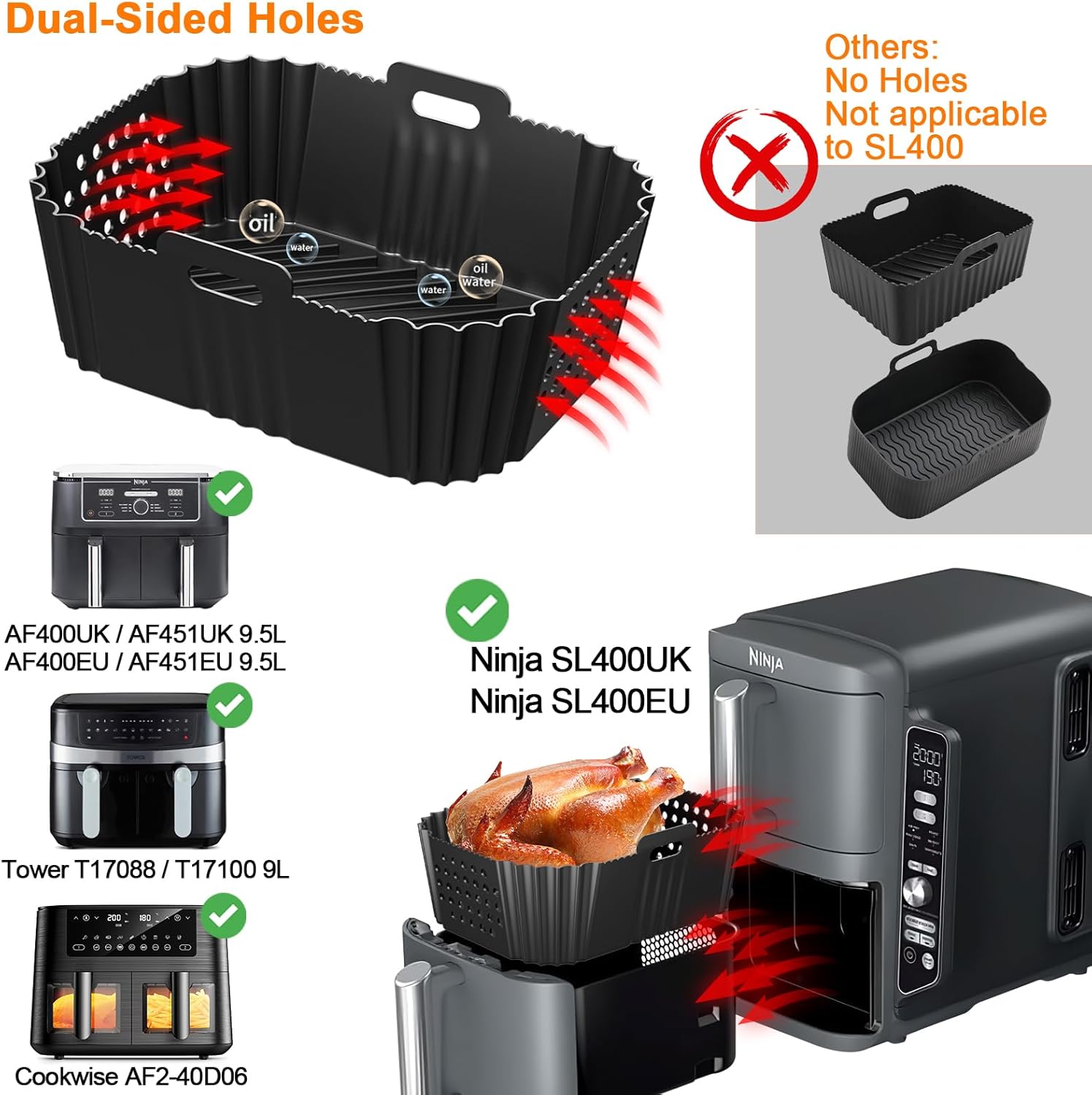 Moule silicone air fryer double, accessoires cuisine, 9.5L, SL400EU