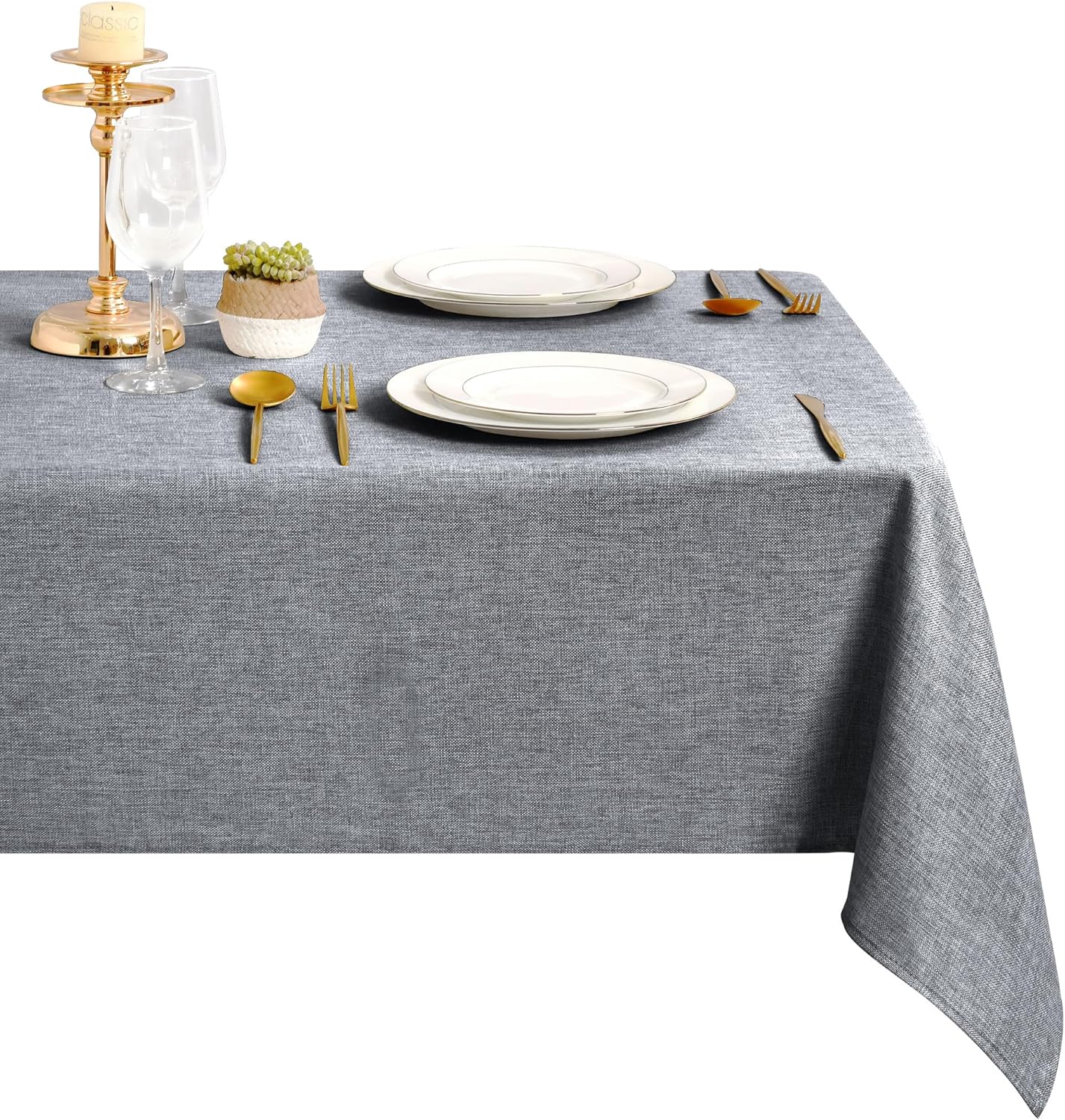 DWCN - Nappe lavable et imperméable - 135x180cm - aspect lin, anti-tache, gris