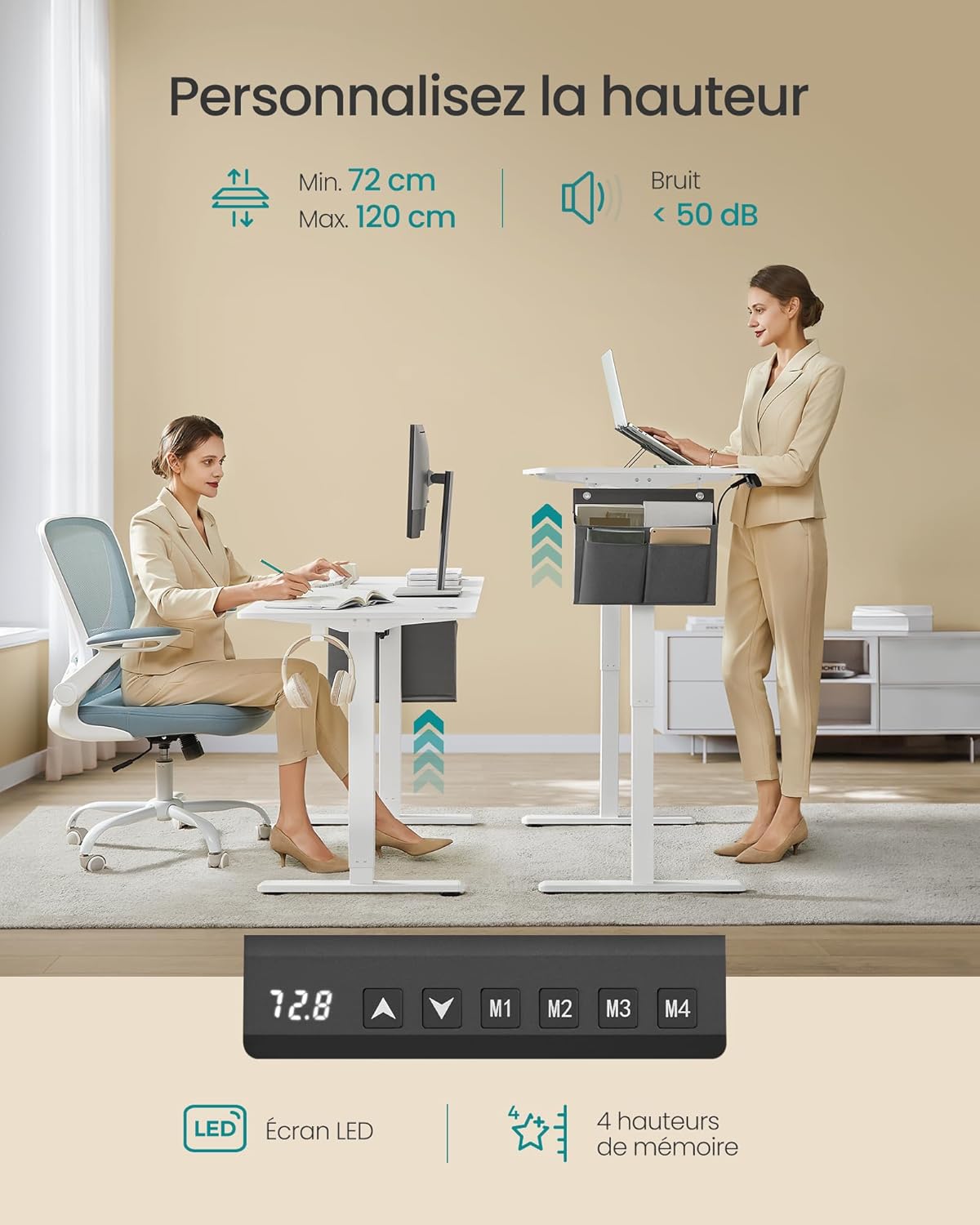 SONGMICS - bureau électrique, série réglable, 140x60 cm, mémoire 4 hauteurs LSD134W01