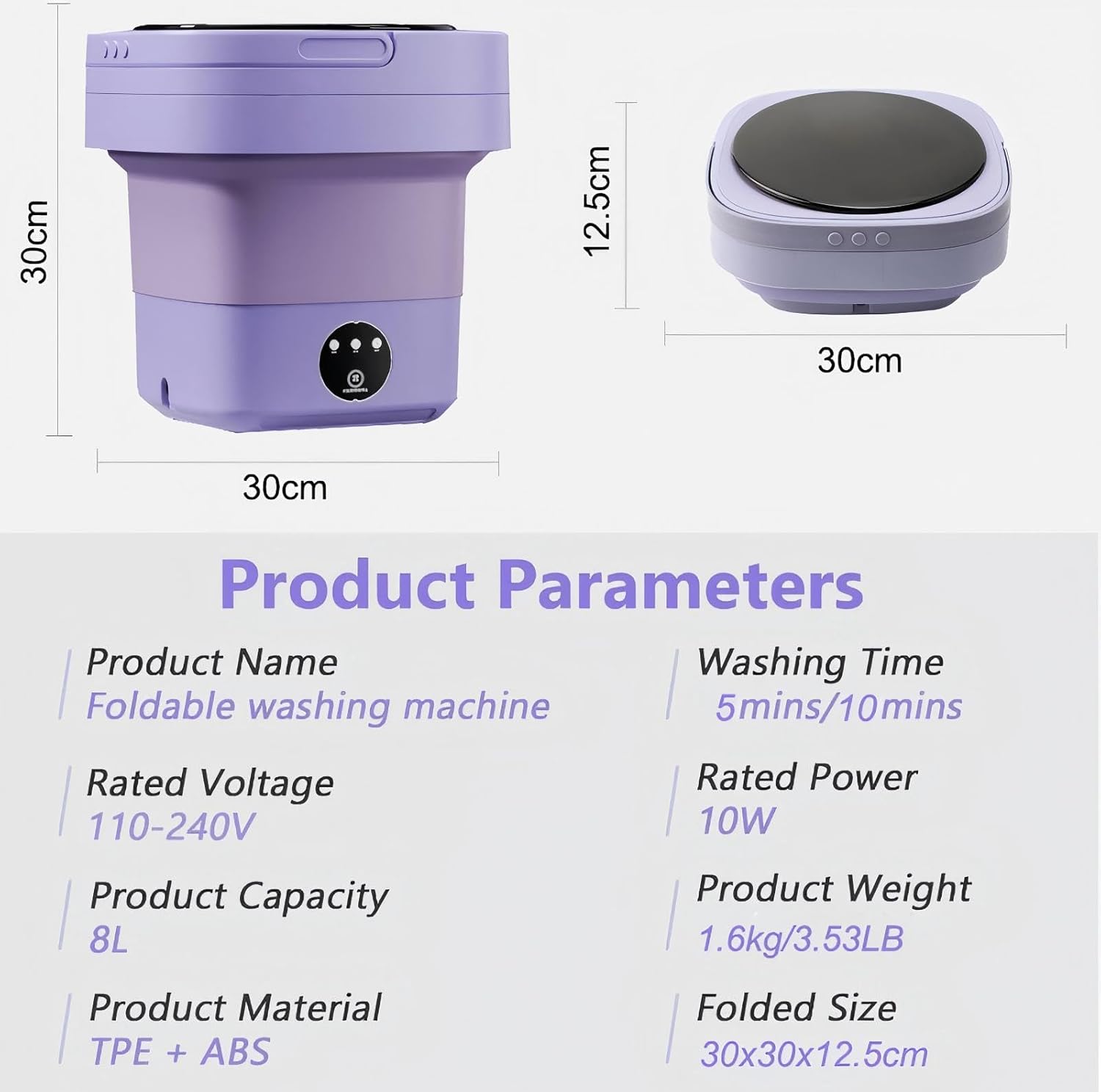 Mini machine à laver pliable - 8L - compacte avec sèche-linge, idéale camping