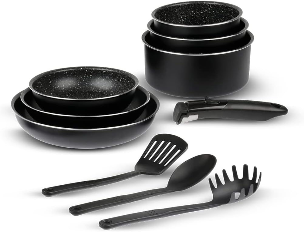 Sitram - Batterie de cuisine alu pressé 10 pièces induction poignée amovible - 713497