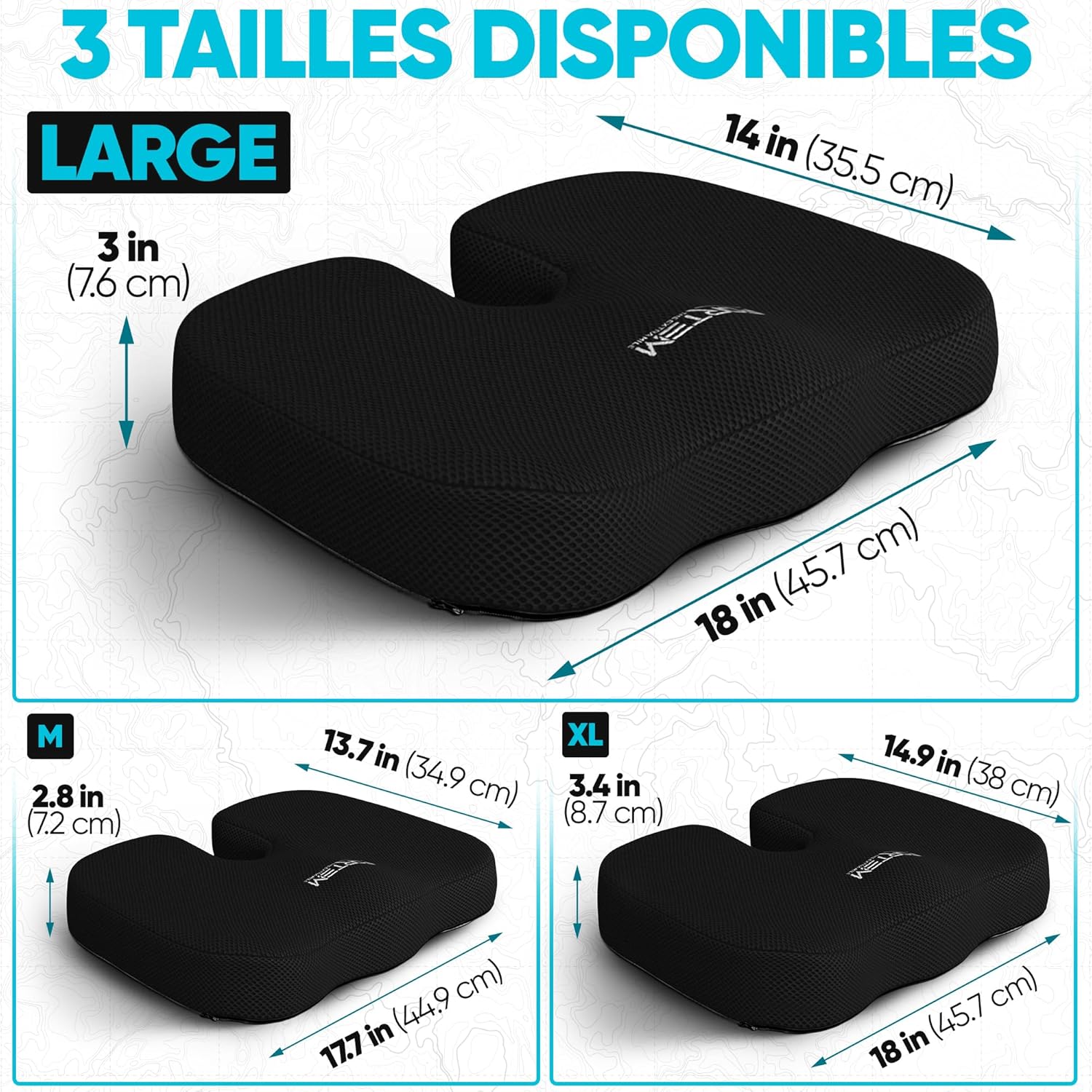 FORTEM - Coussin lombaire/assise, mousse mémoire, antidérapant, confort dos, chaise et auto