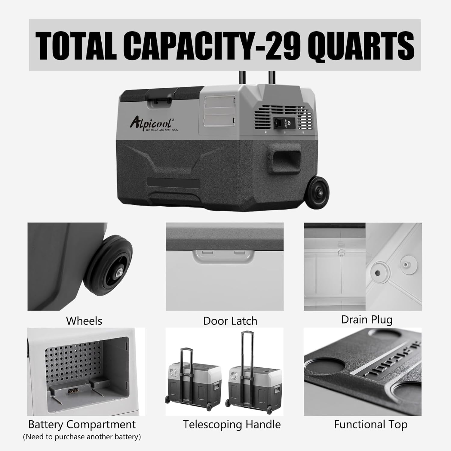 Alpicool - ECX30 - 30L - Frigo portable, congélateur, -20°C à 20°C, rechargeable - ECX30