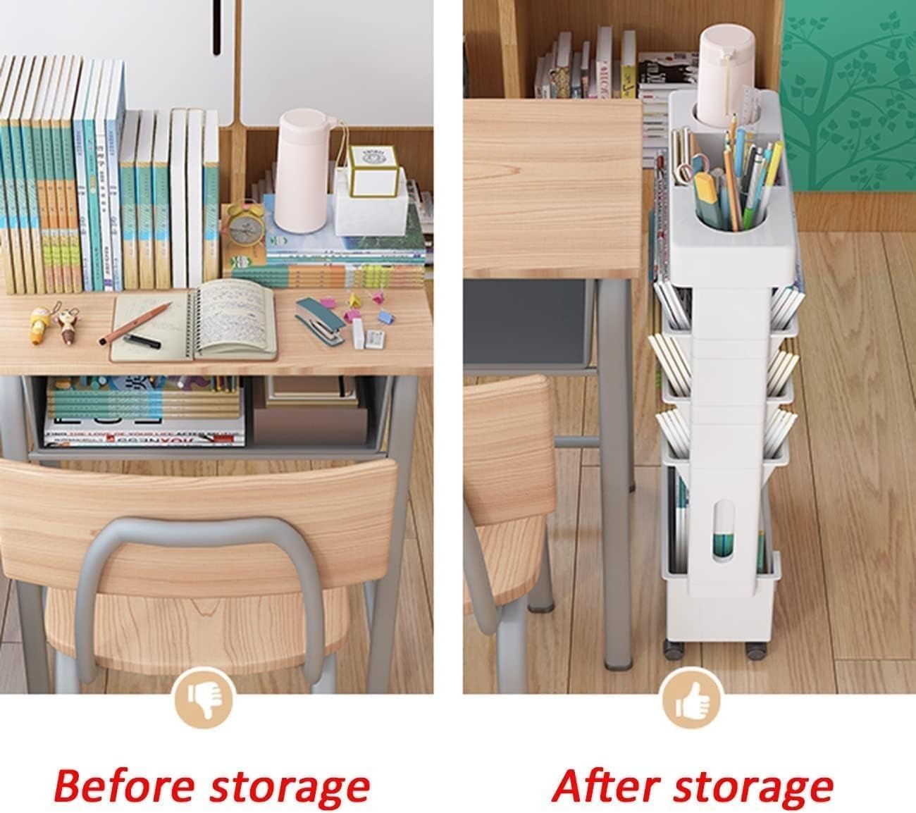 Étagère de bureau mobile - 5 niveaux - roulettes - rangement fin, organisateur porte-revues - pour classe, maison, cuisi