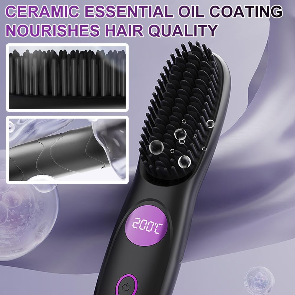 Brosse lissante sans fil - mini portable - LCD - tous types cheveux