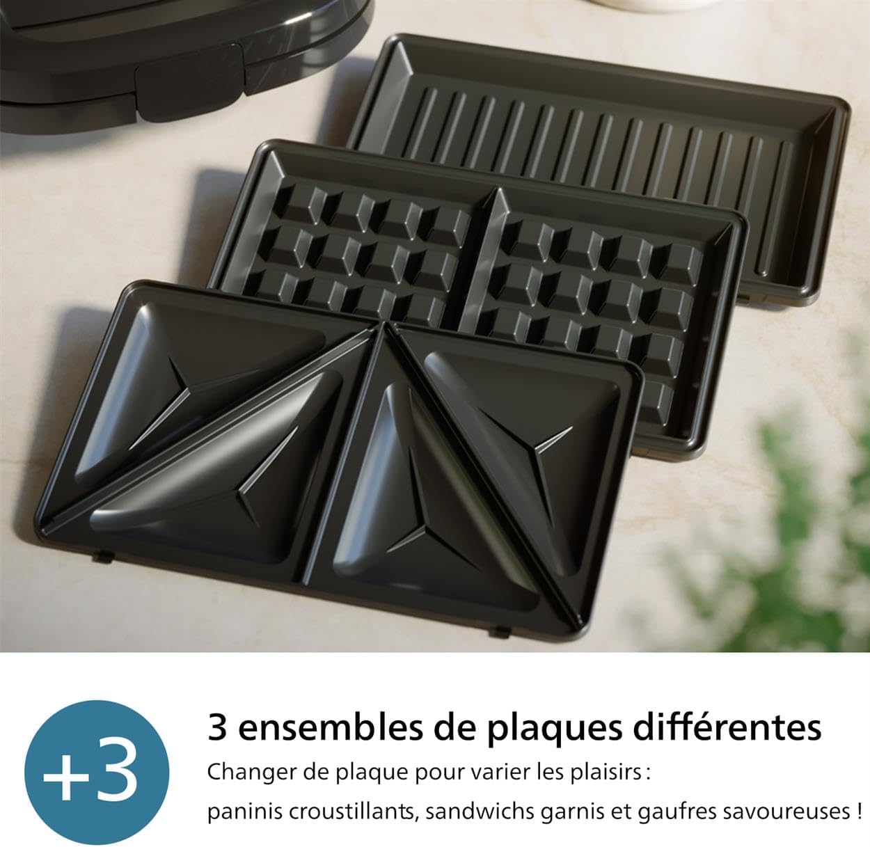 Philips - Série 5000 - plaques amovibles - sandwichs, paninis, gaufres - 750W - HD2350/80