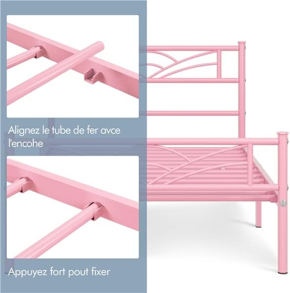 Yaheetech - lit simple métal - 90x190 cm - montage facile, rose