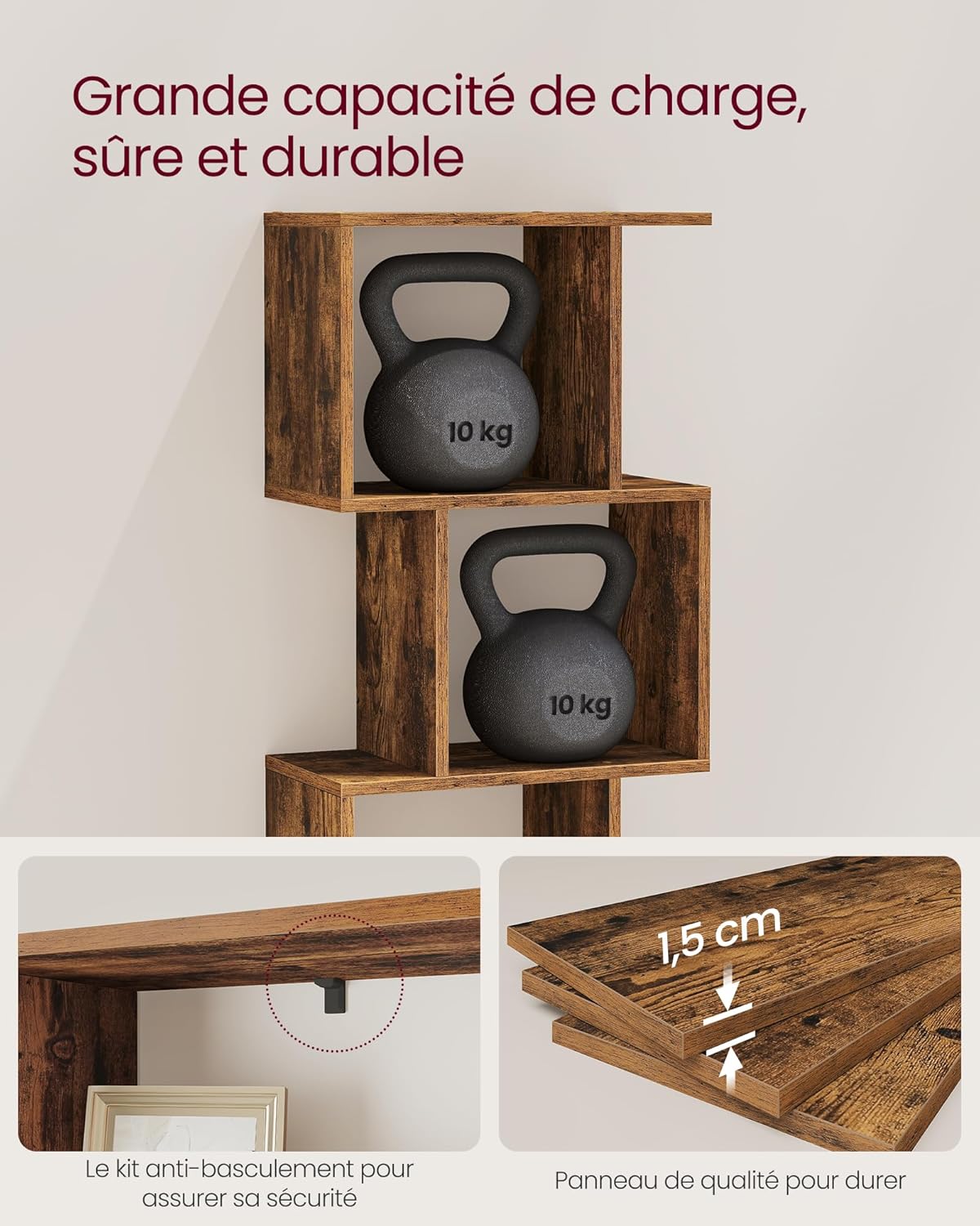 VASAGLE - bibliothèque (série non précisée) - 24x40x191 cm - 6 niveaux, rangement, cloison, marron rustique, LBC461K01