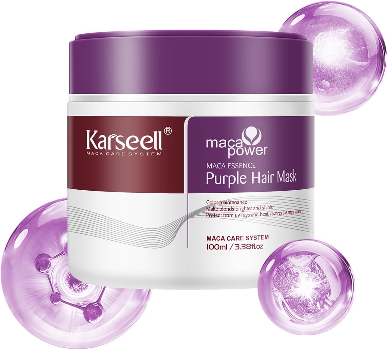 Karseell - Masque Cheveux Violet - 100ml - Neutralise jaunes, répare cheveux abîmés