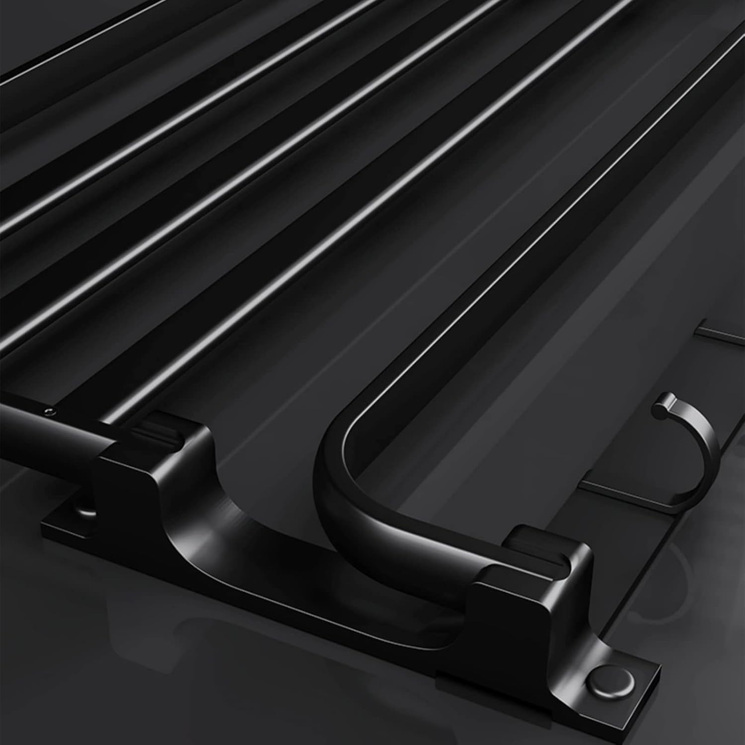 Porte-Serviettes mural sans perçage, 58cm, 5 crochets, noir