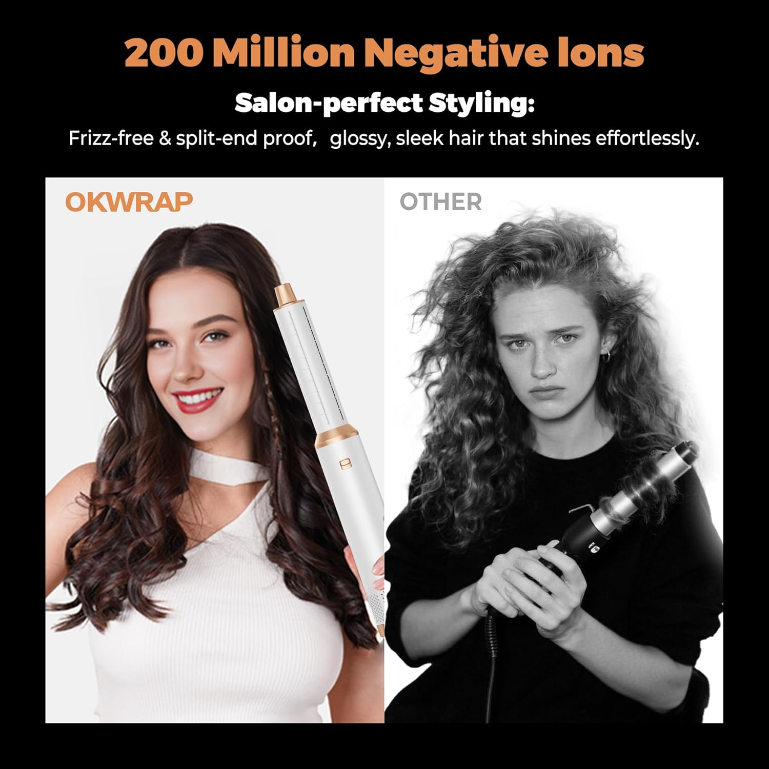 OKWRAP - Airbrush 5 en 1, multifonction, boucle, lisse, sèche, OKWRAP