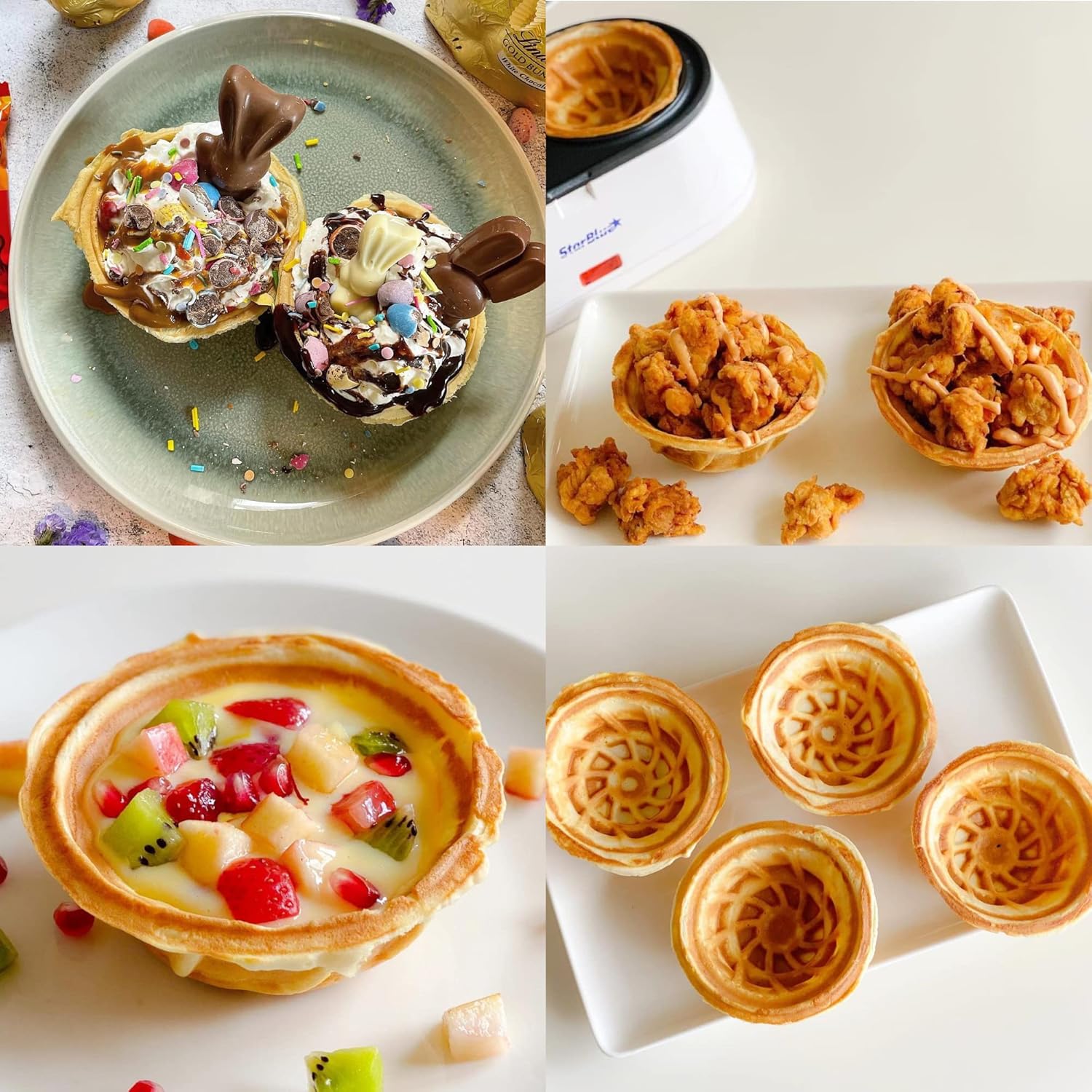 StarBlue - Double Gaufrier - 1200W, 220-240V, gaufres coupelle, prise UK/EU