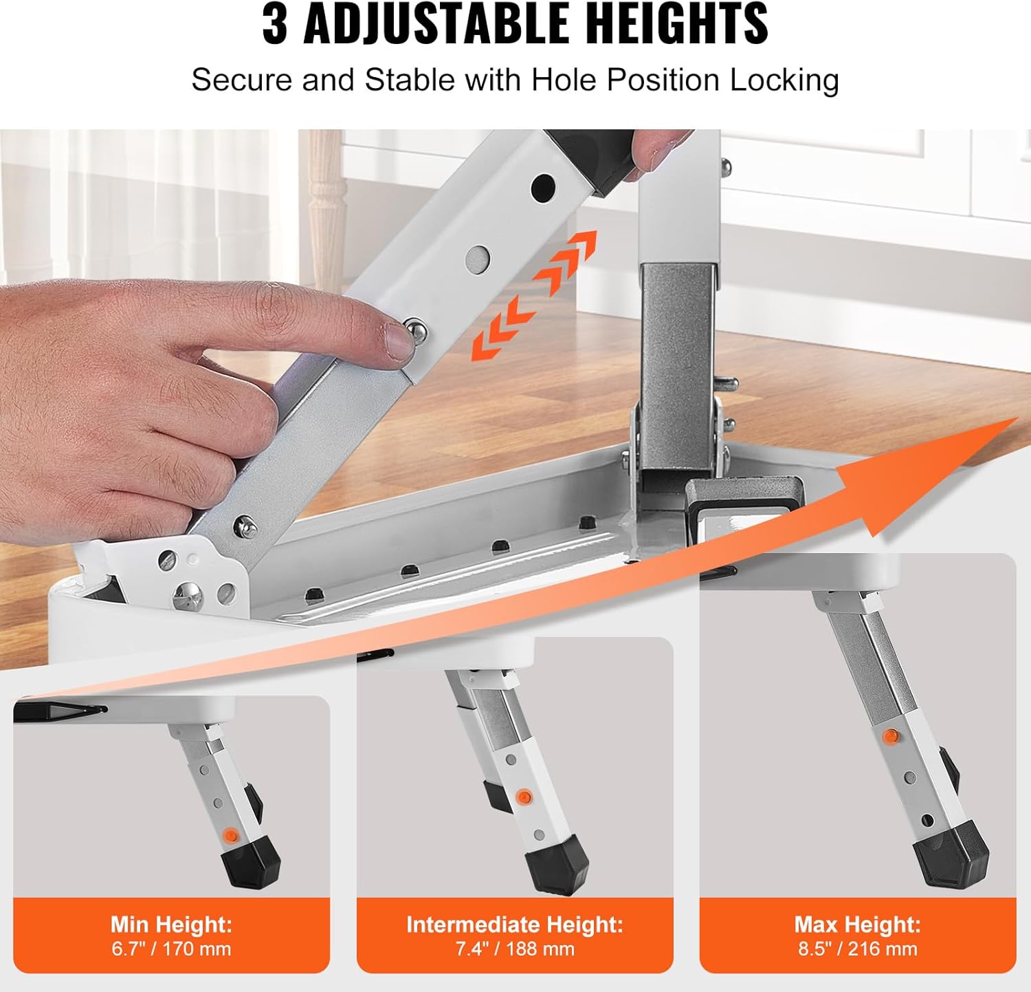 VEVOR - Marche pied pliable - 1 marche, 3 hauteurs - acier, 150 kg, antidérapant