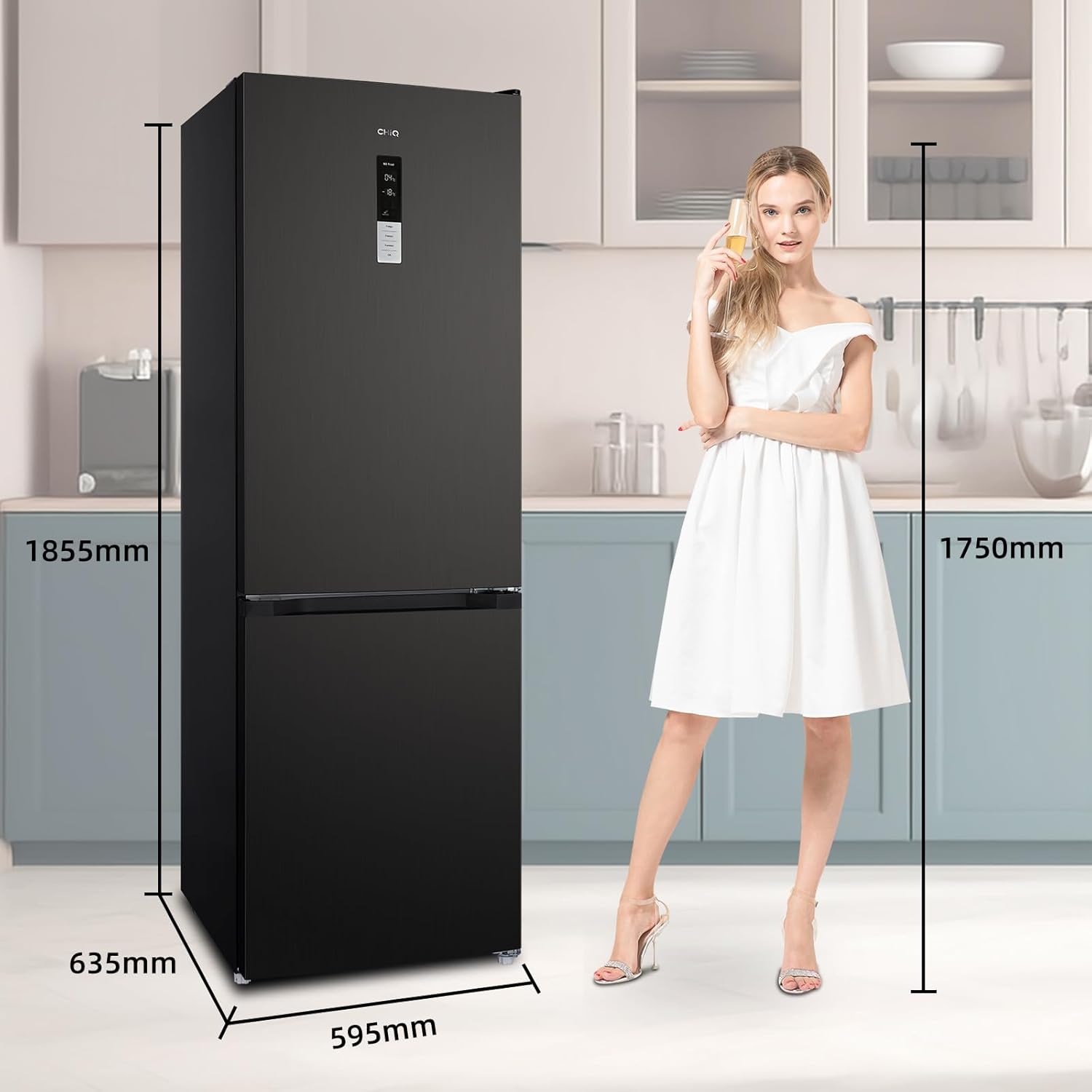 CHIQ - Réfrigérateur congélateur 322L - no frost, multi-air, tactile, 12 ans garantie