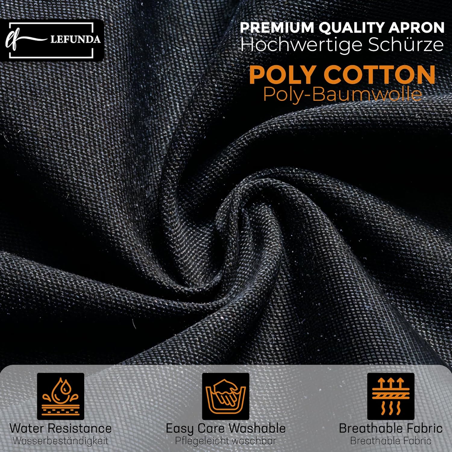 LEFUNDA - Tablier cuisine réglable, 3 poches, étanche, longues lanières, mixte