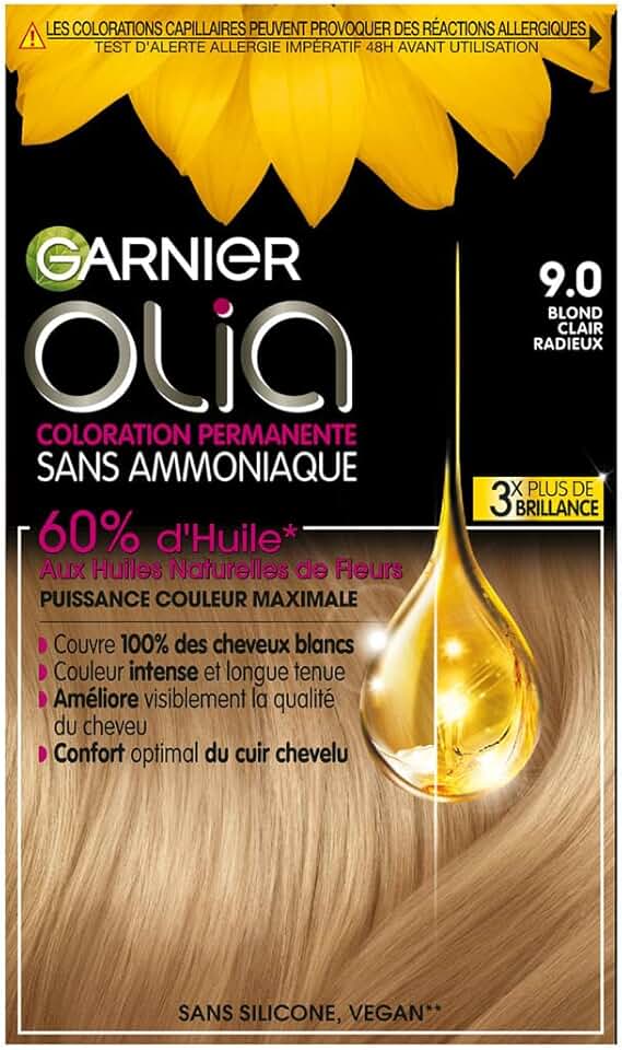 Garnier - Olia coloration permanente - 9.0 blond clair, sans ammoniaque, huiles fleurs