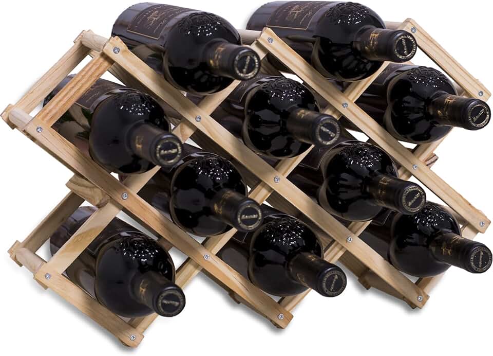 Newaner - Casier à vin Log - 45x12.5x31cm - Bois, 10 bouteilles, 3 niveaux