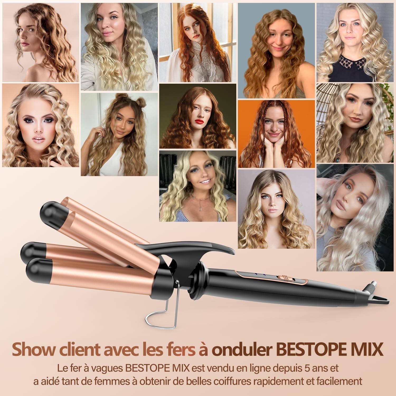 BESTOPE - Boucleur 3 têtes, 22mm, céramique, 2 températures, chauffage rapide