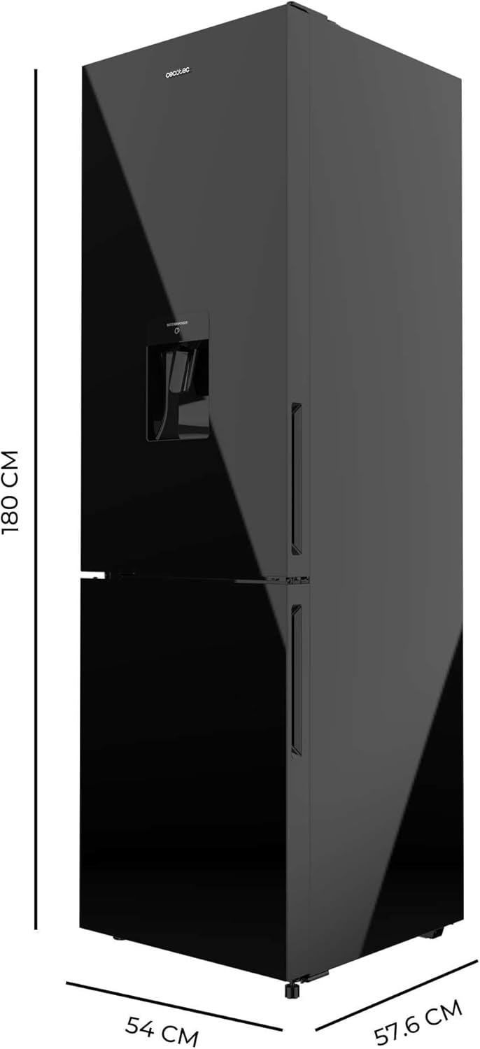 Cecotec - Bolero CoolMarket Combi 250 - 250L, No Frost, distributeur eau, porte réversible, LED, classe D, WD Black Glas