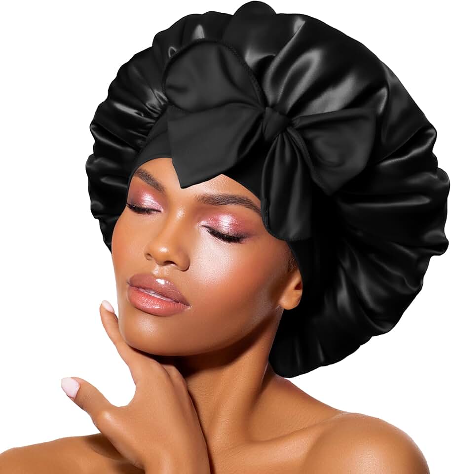 BONNET QUEEN - Bonnet satin - Moyen - Ajustable, long élastique, noir