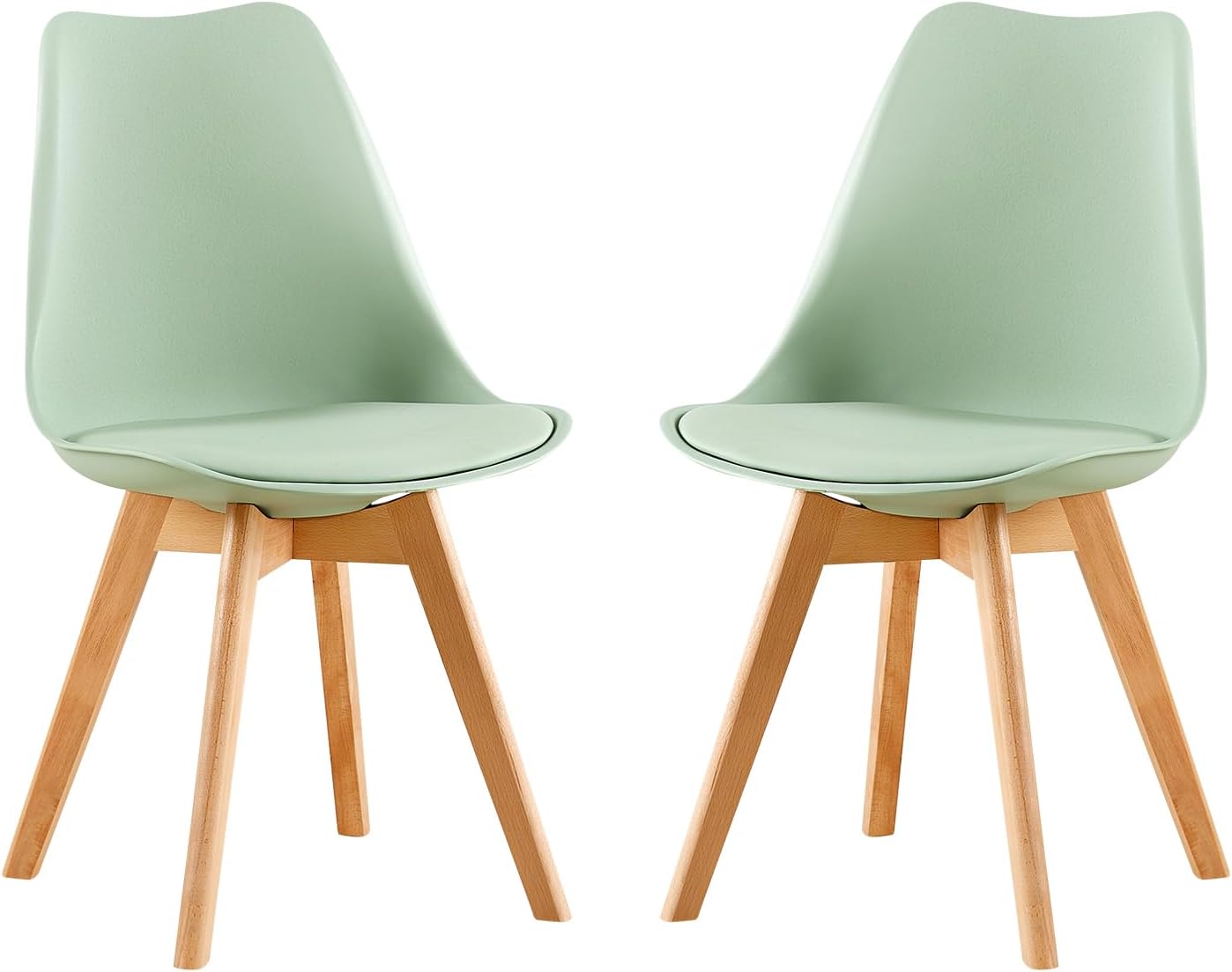 EGGREE - chaises lot de 2 - bois hêtre massif - rembourrées vert rétro