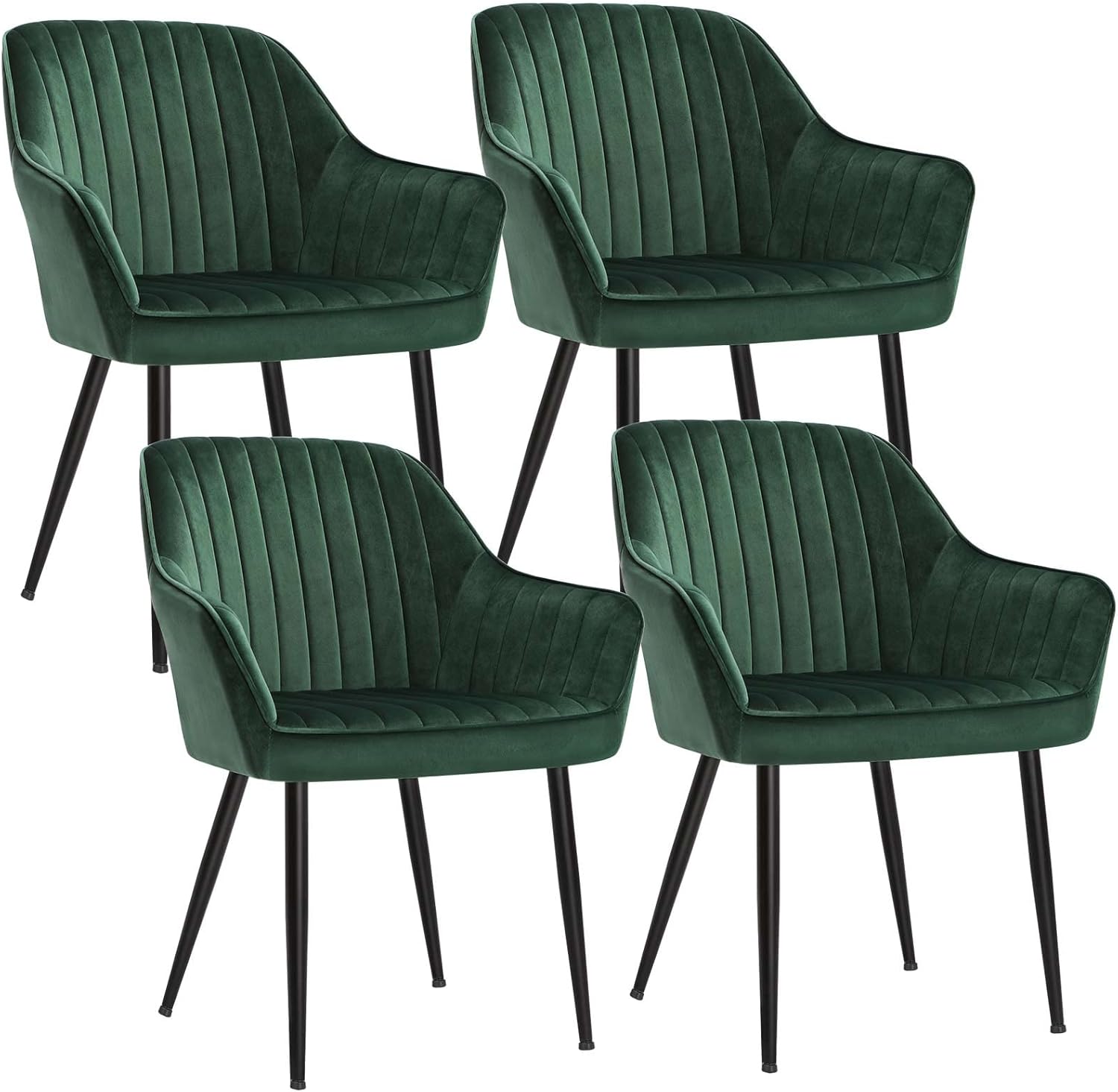 SONGMICS - Chaise salle à manger velours, lot de 4, accoudoirs, assise rembourrée, pieds métal, vert/noir, 120 kg - LDC0