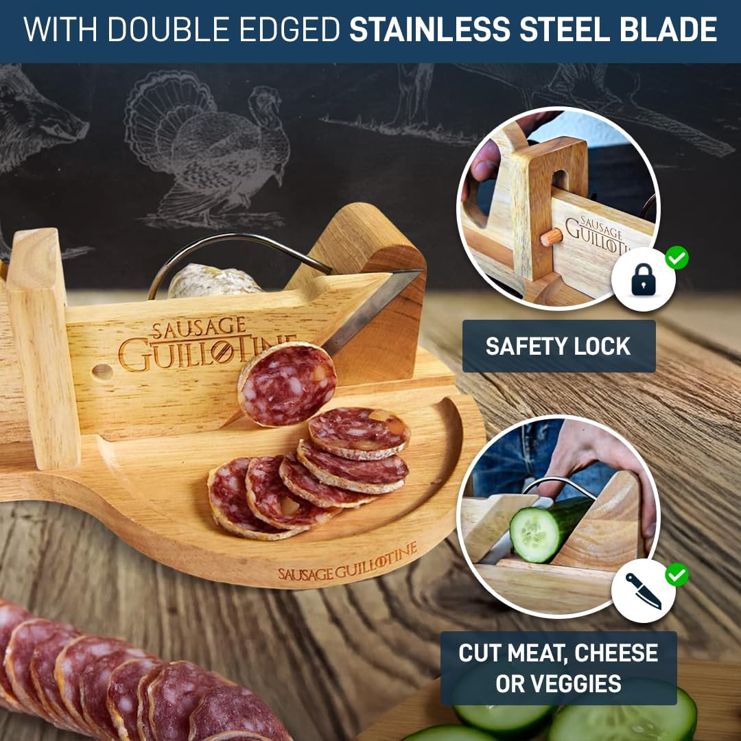 Mikamax - Guillotine à saucisse bois massif - coupe légumes et fromage