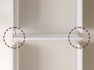 Tige ou barre horizontale murale avec marqueurs circulaires rouges mettant en évidence les points de fixation aux deux extrémités