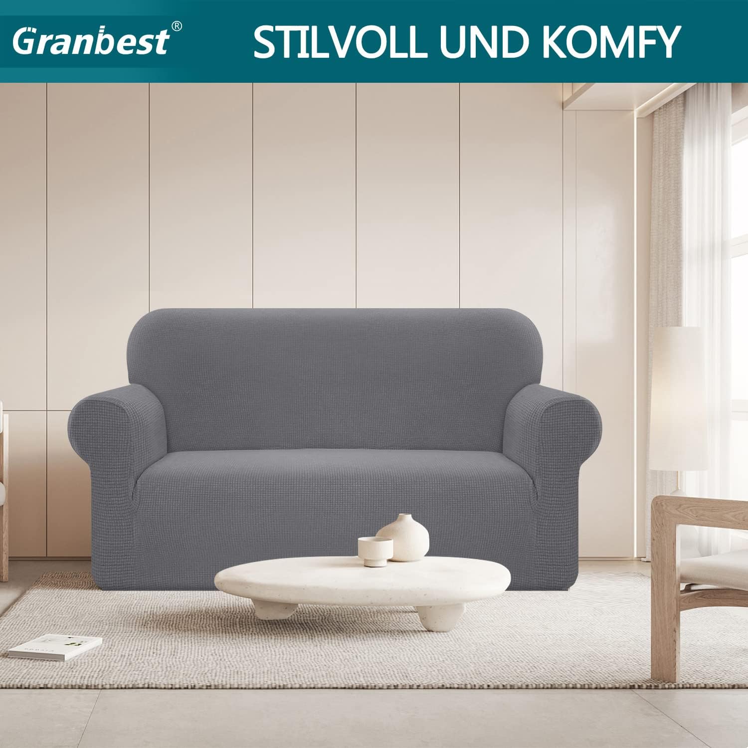 Granbest - housse canapé extensible imperméable 2 places - gris clair