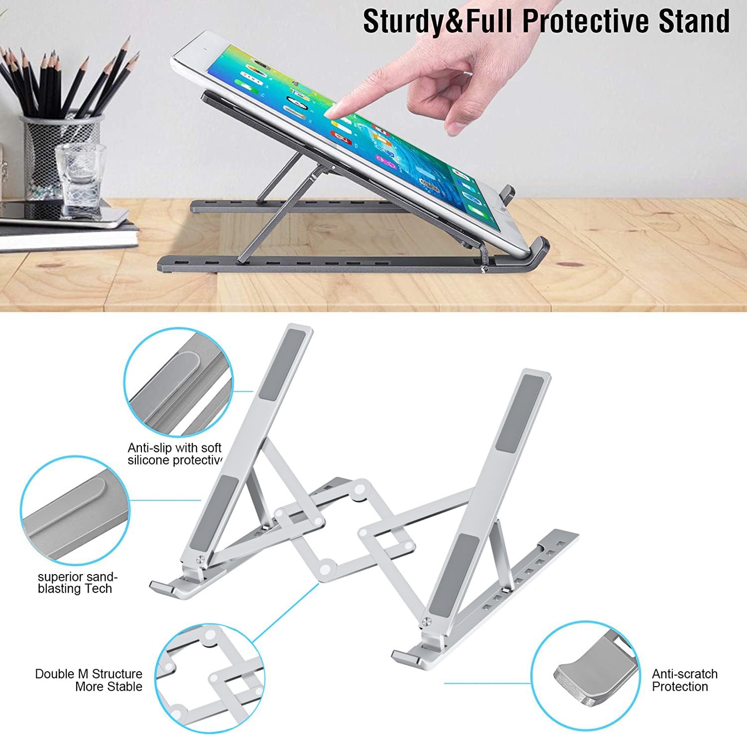 Support ordinateur portable aluminium réglable 10-17.3